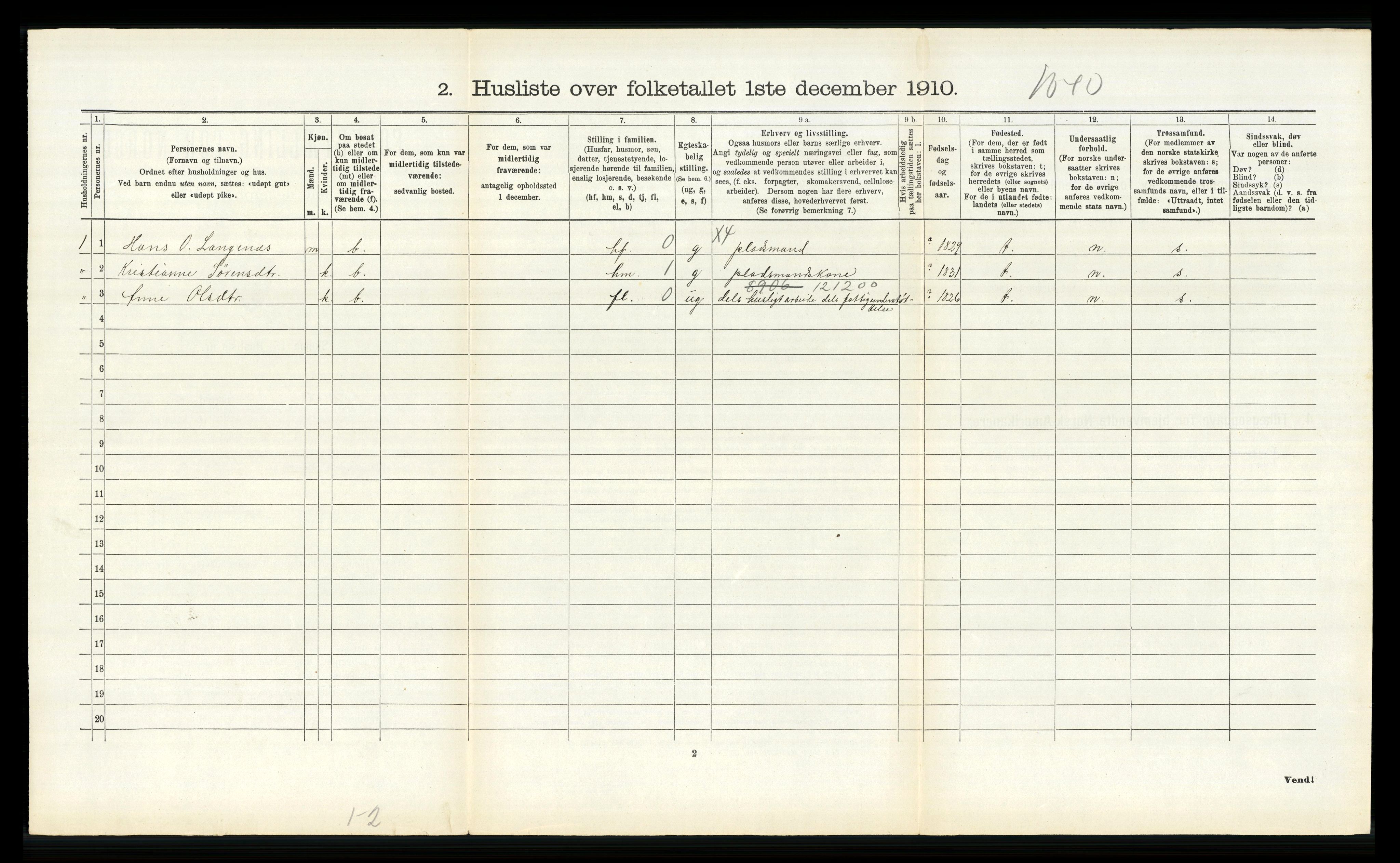 RA, 1910 census for Ytre Holmedal, 1910, p. 423