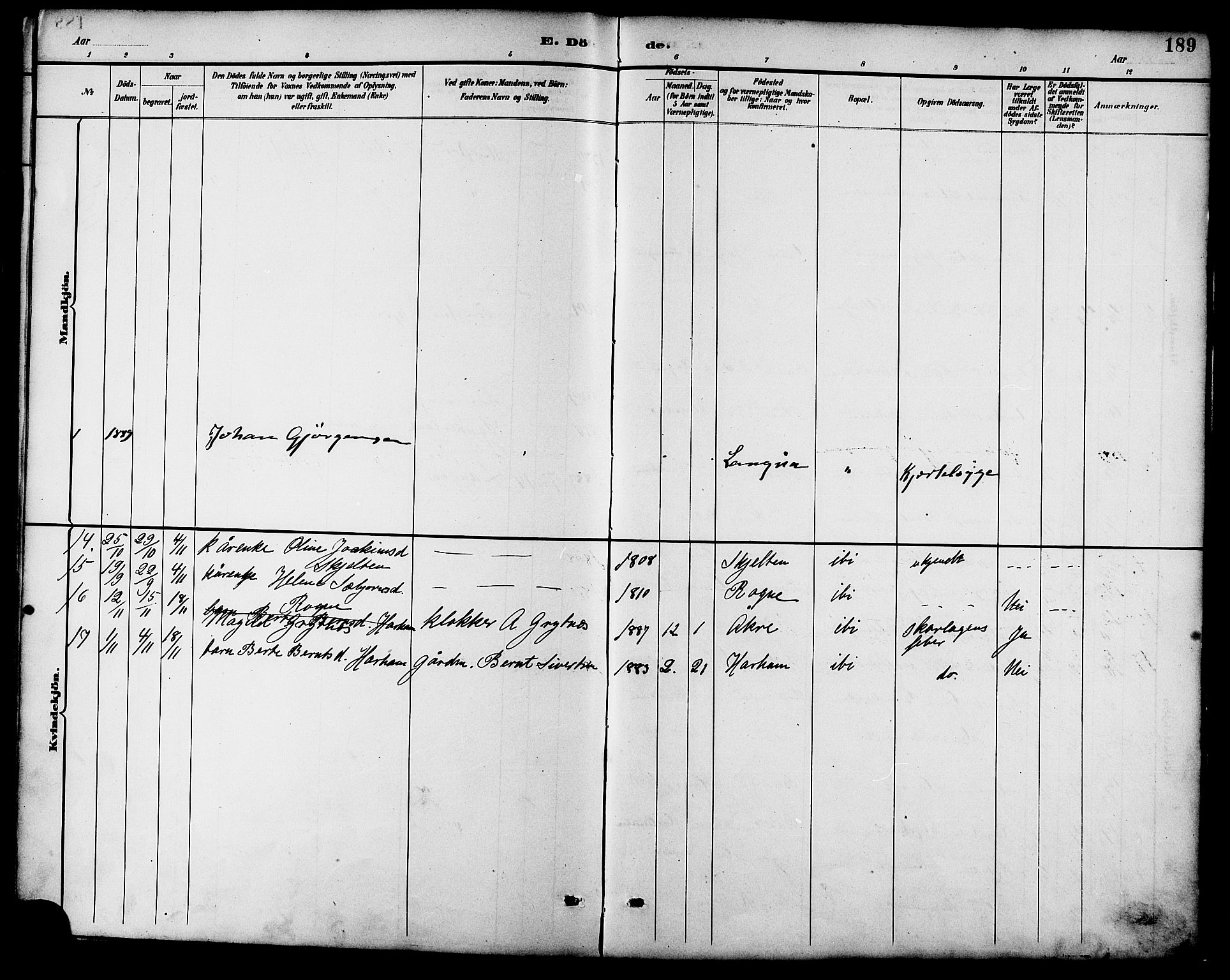 Ministerialprotokoller, klokkerbøker og fødselsregistre - Møre og Romsdal, AV/SAT-A-1454/536/L0501: Parish register (official) no. 536A10, 1884-1896, p. 189