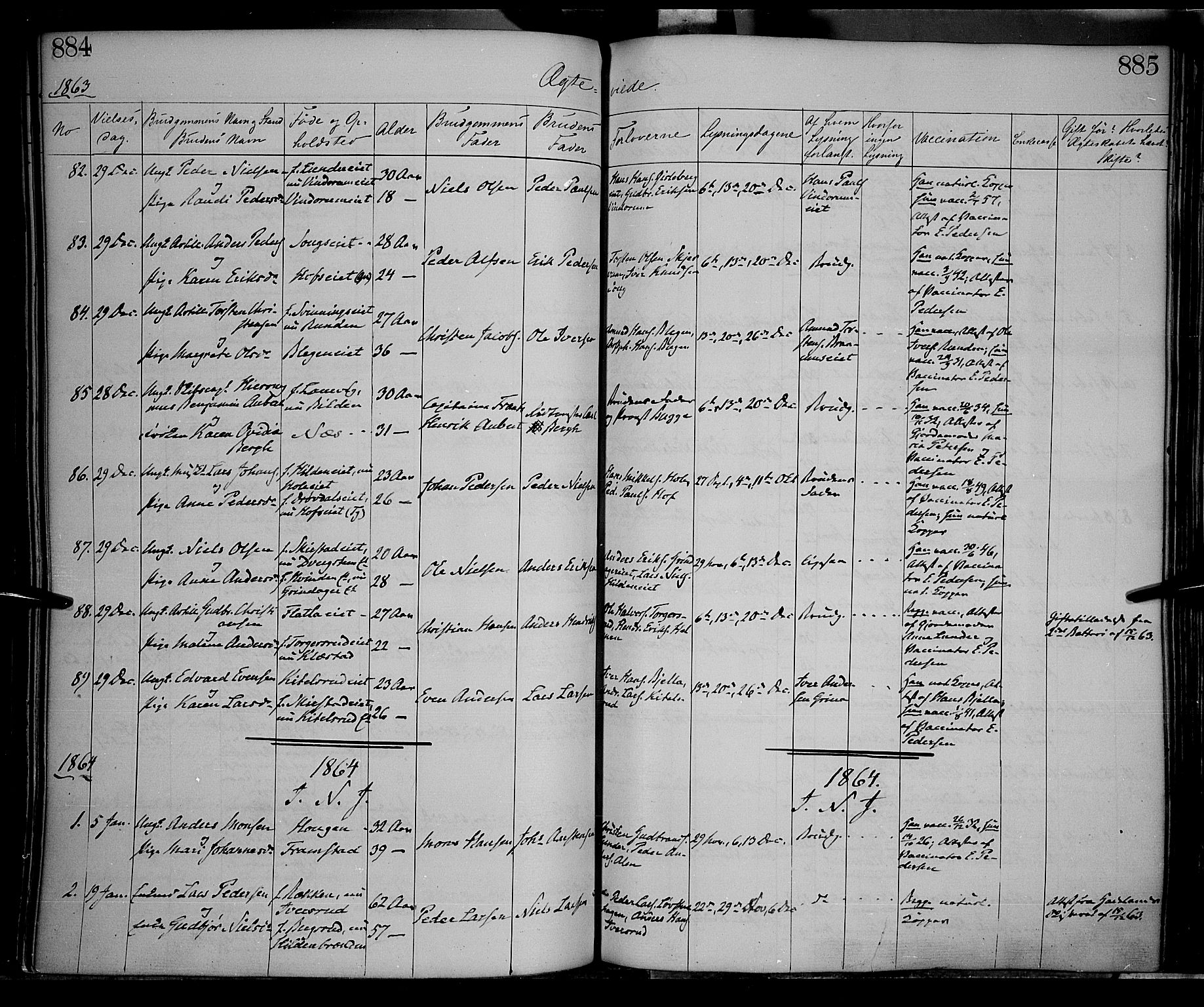 Gran prestekontor, SAH/PREST-112/H/Ha/Haa/L0012: Parish register (official) no. 12, 1856-1874, p. 884-885
