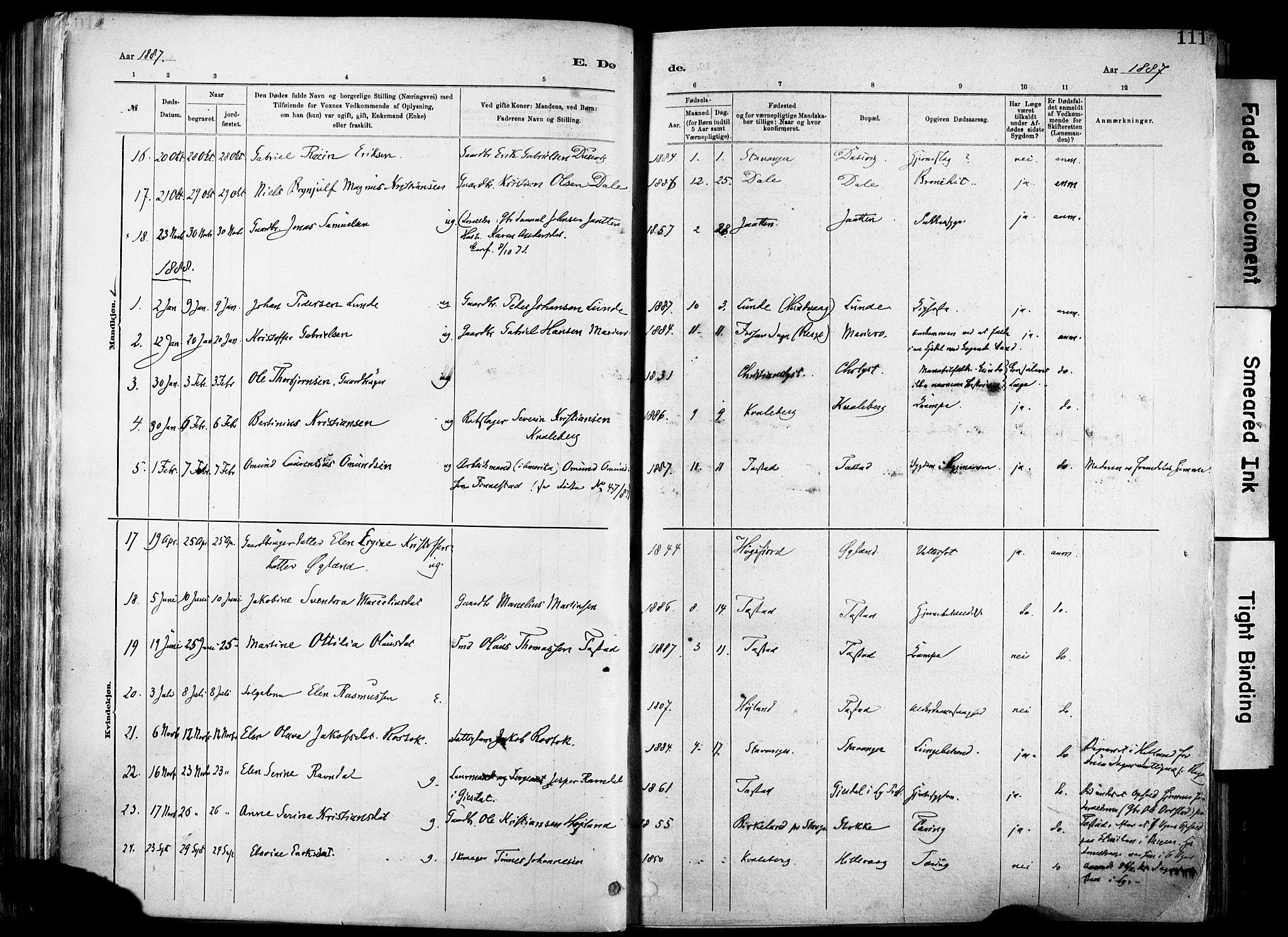 Hetland sokneprestkontor, SAST/A-101826/30/30BA/L0012: Parish register (official) no. A 12, 1882-1912, p. 111