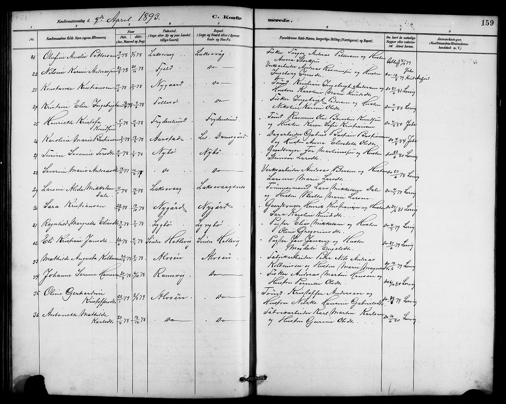 Laksevåg Sokneprestembete, AV/SAB-A-76501/H/Ha/Hab/Haba/L0003: Parish register (copy) no. A 3, 1887-1899, p. 159