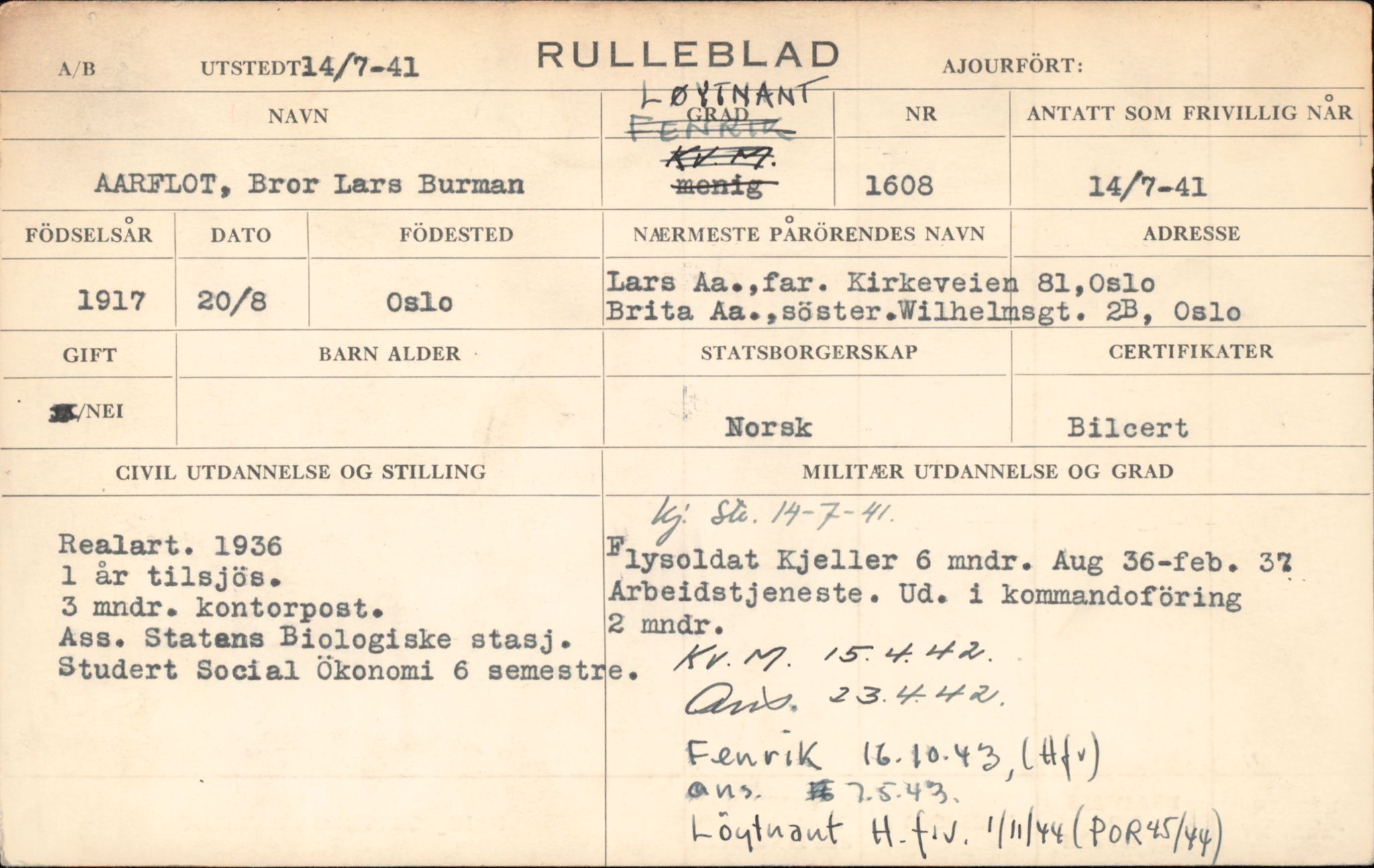 Forsvaret, Forsvarets overkommando/Luftforsvarsstaben, AV/RA-RAFA-4079/P/Pa/L0052: Personellpapirer, 1917, p. 587