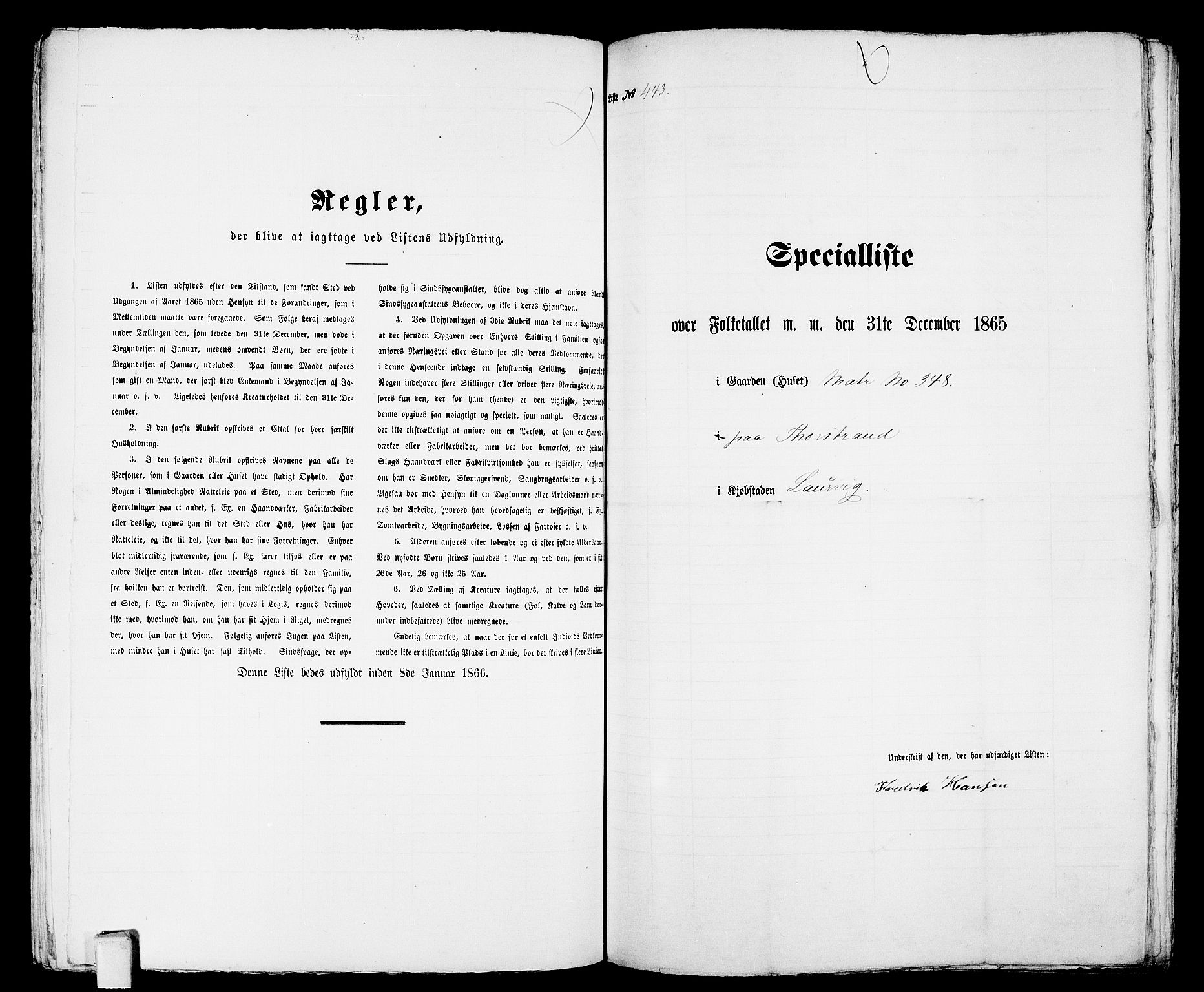 RA, 1865 census for Larvik, 1865, p. 910