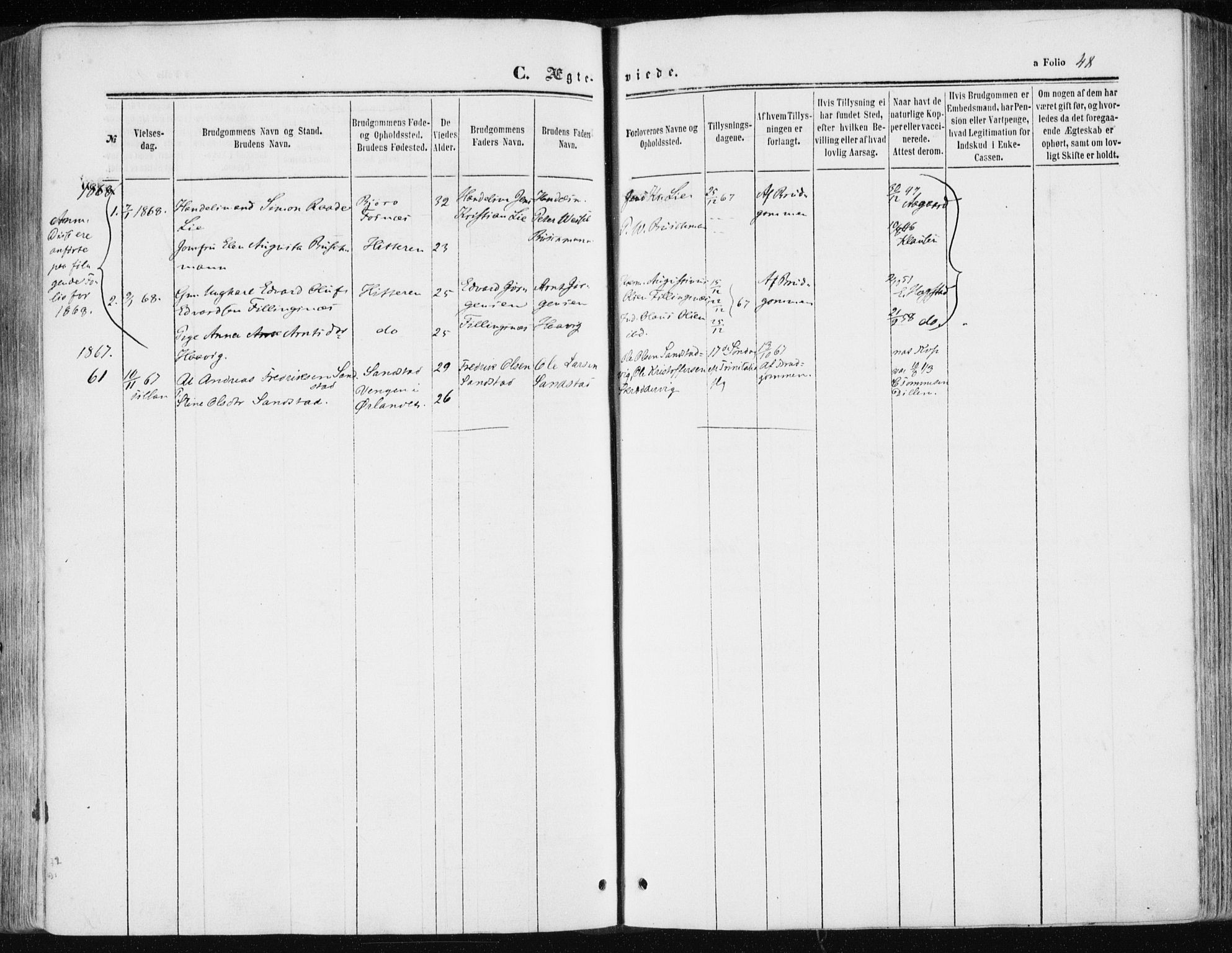 Ministerialprotokoller, klokkerbøker og fødselsregistre - Sør-Trøndelag, SAT/A-1456/634/L0531: Parish register (official) no. 634A07, 1861-1870, p. 48