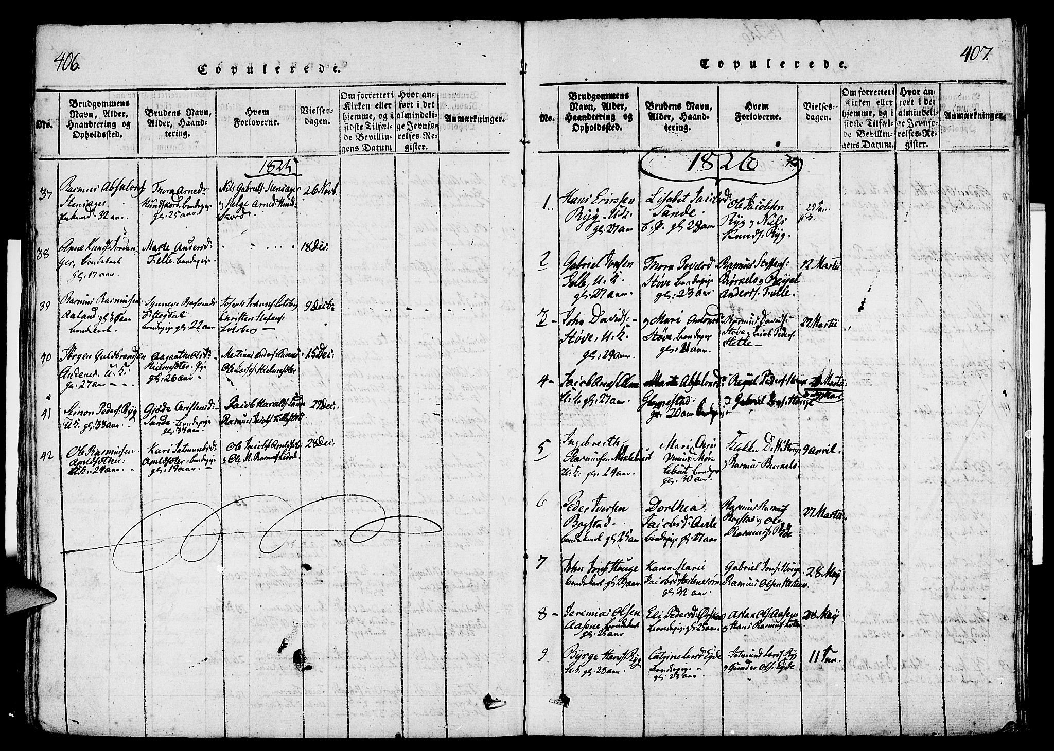 Gloppen sokneprestembete, SAB/A-80101/H/Haa/Haaa/L0006: Parish register (official) no. A 6, 1816-1826, p. 406-407
