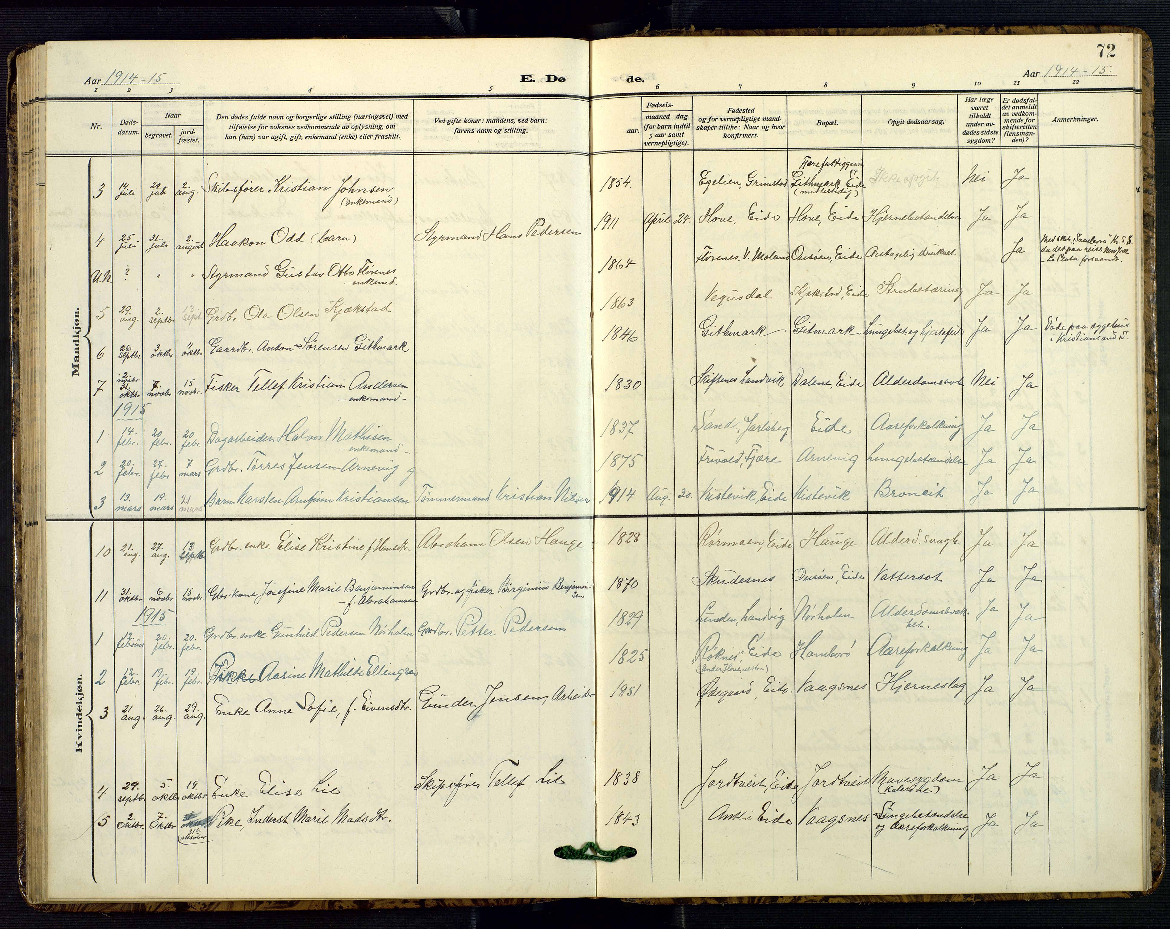 Hommedal sokneprestkontor, SAK/1111-0023/F/Fb/Fba/L0005: Parish register (copy) no. B 5, 1909-1957, p. 72