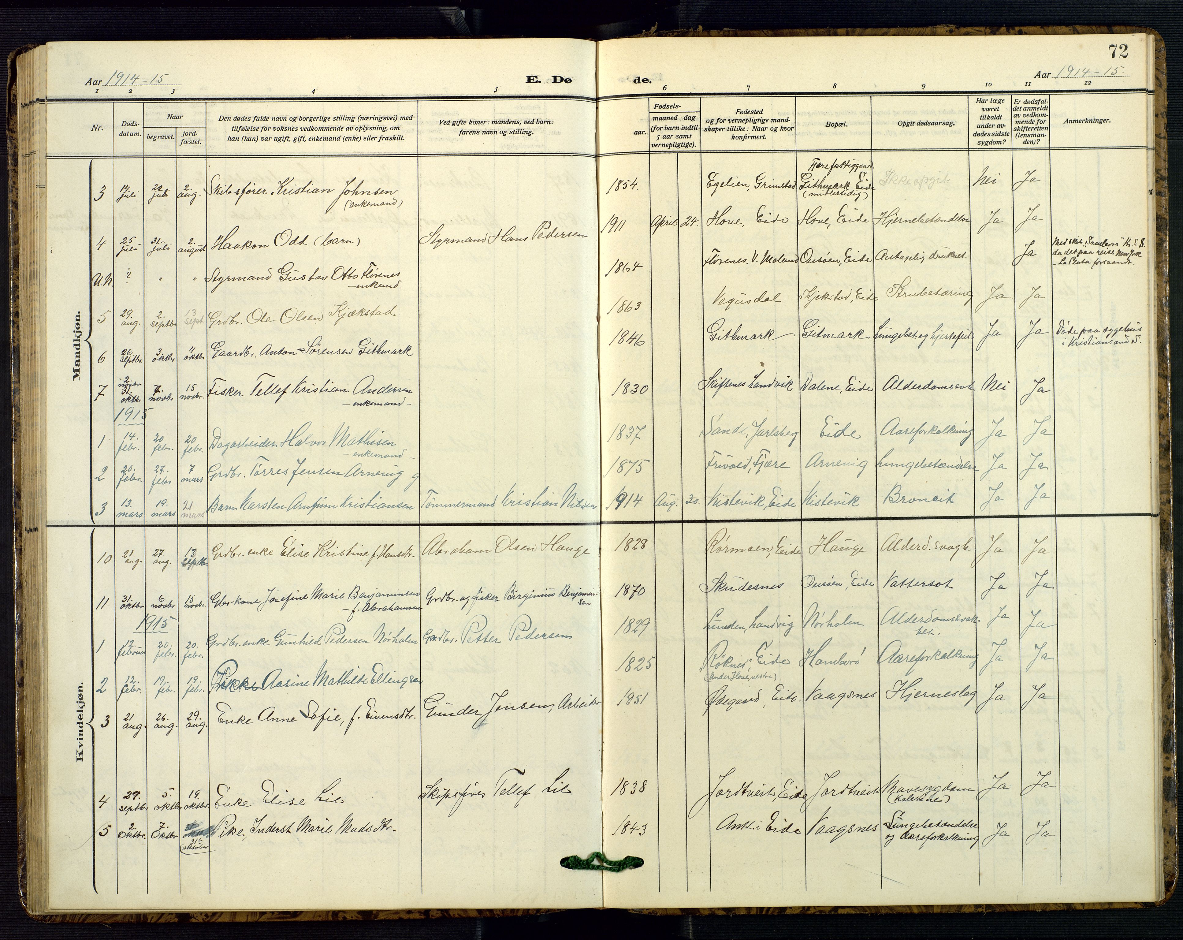 Hommedal sokneprestkontor, AV/SAK-1111-0023/F/Fb/Fba/L0005: Parish register (copy) no. B 5, 1909-1957, p. 72