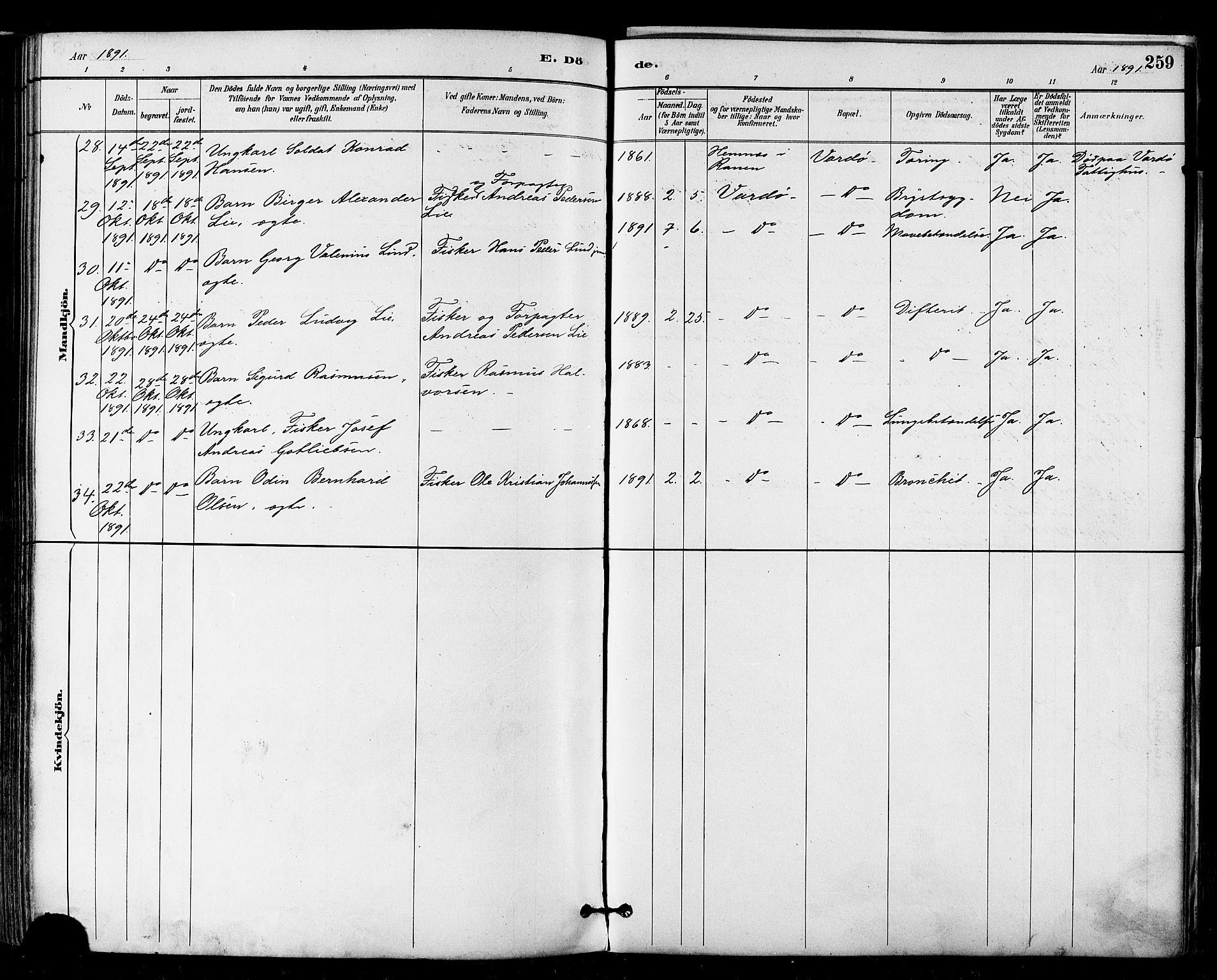 Vardø sokneprestkontor, SATØ/S-1332/H/Ha/L0007kirke: Parish register (official) no. 7, 1886-1897, p. 259