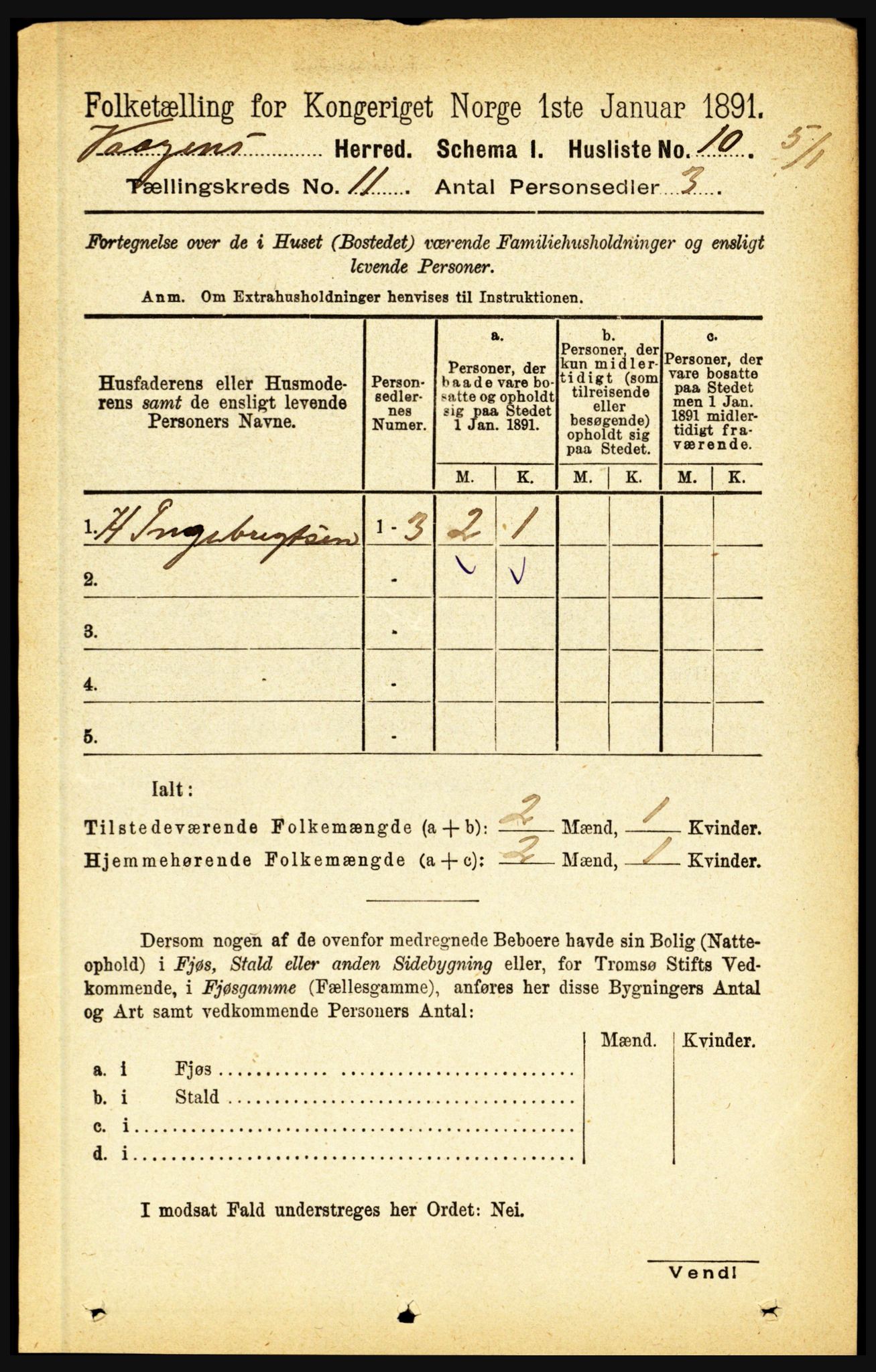 RA, 1891 census for 1865 Vågan, 1891, p. 2719