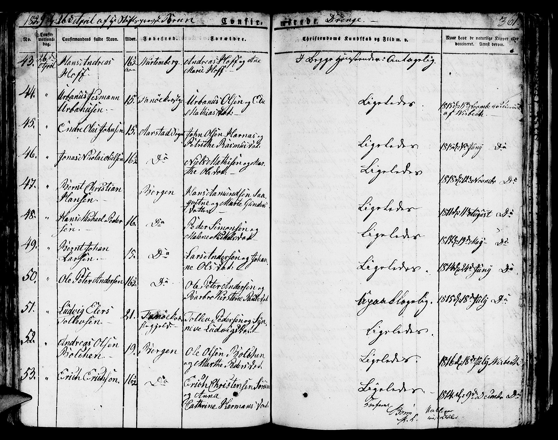 Domkirken sokneprestembete, AV/SAB-A-74801/H/Hab/L0002: Parish register (copy) no. A 2, 1821-1839, p. 361