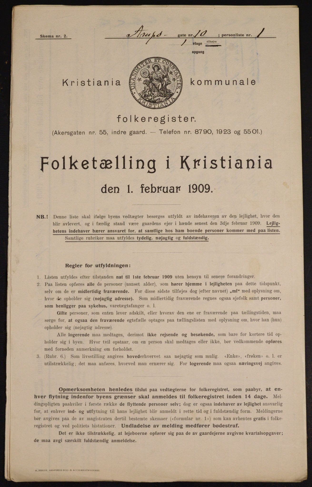 OBA, Municipal Census 1909 for Kristiania, 1909, p. 2116