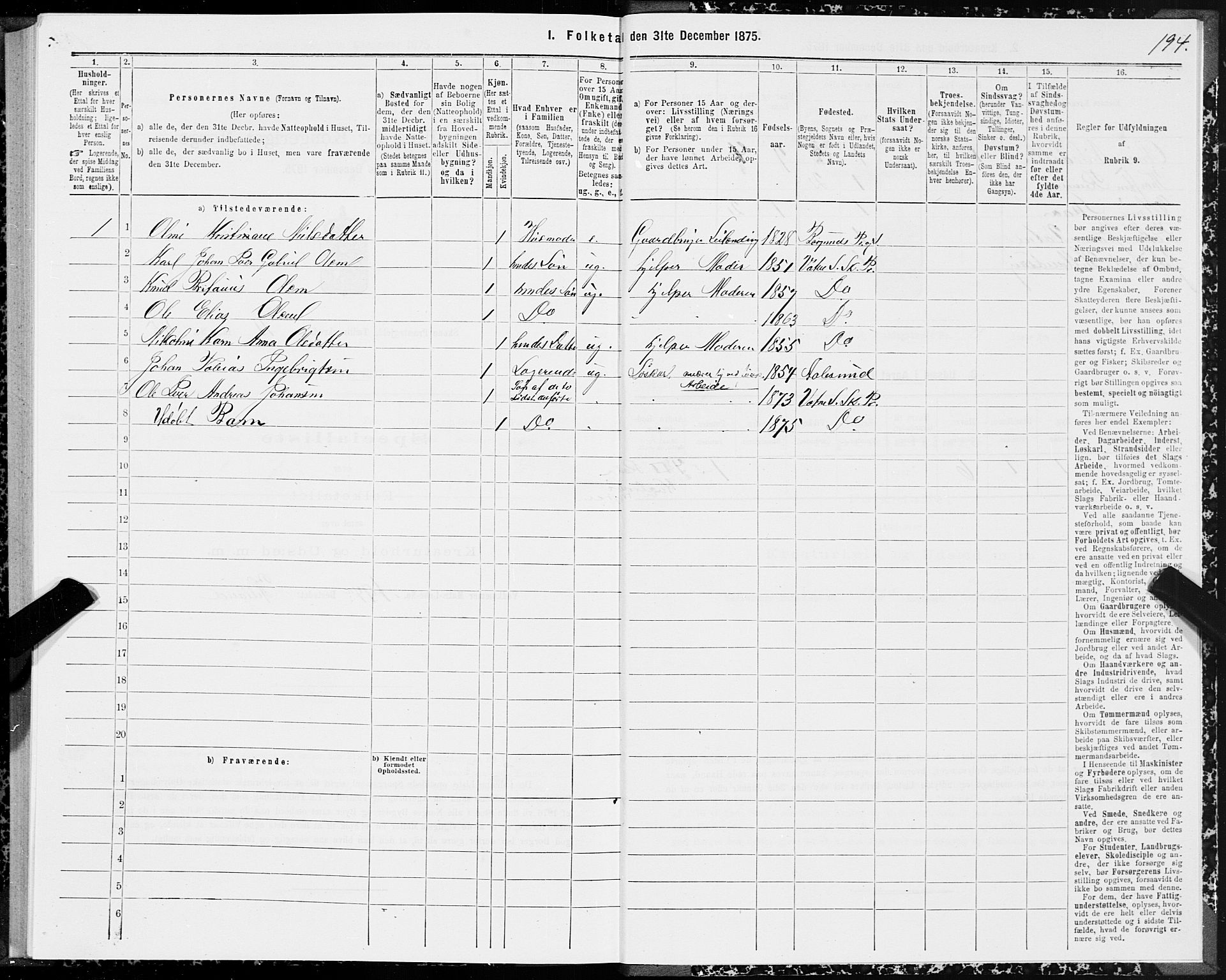 SAT, 1875 census for 1529P Skodje, 1875, p. 3194