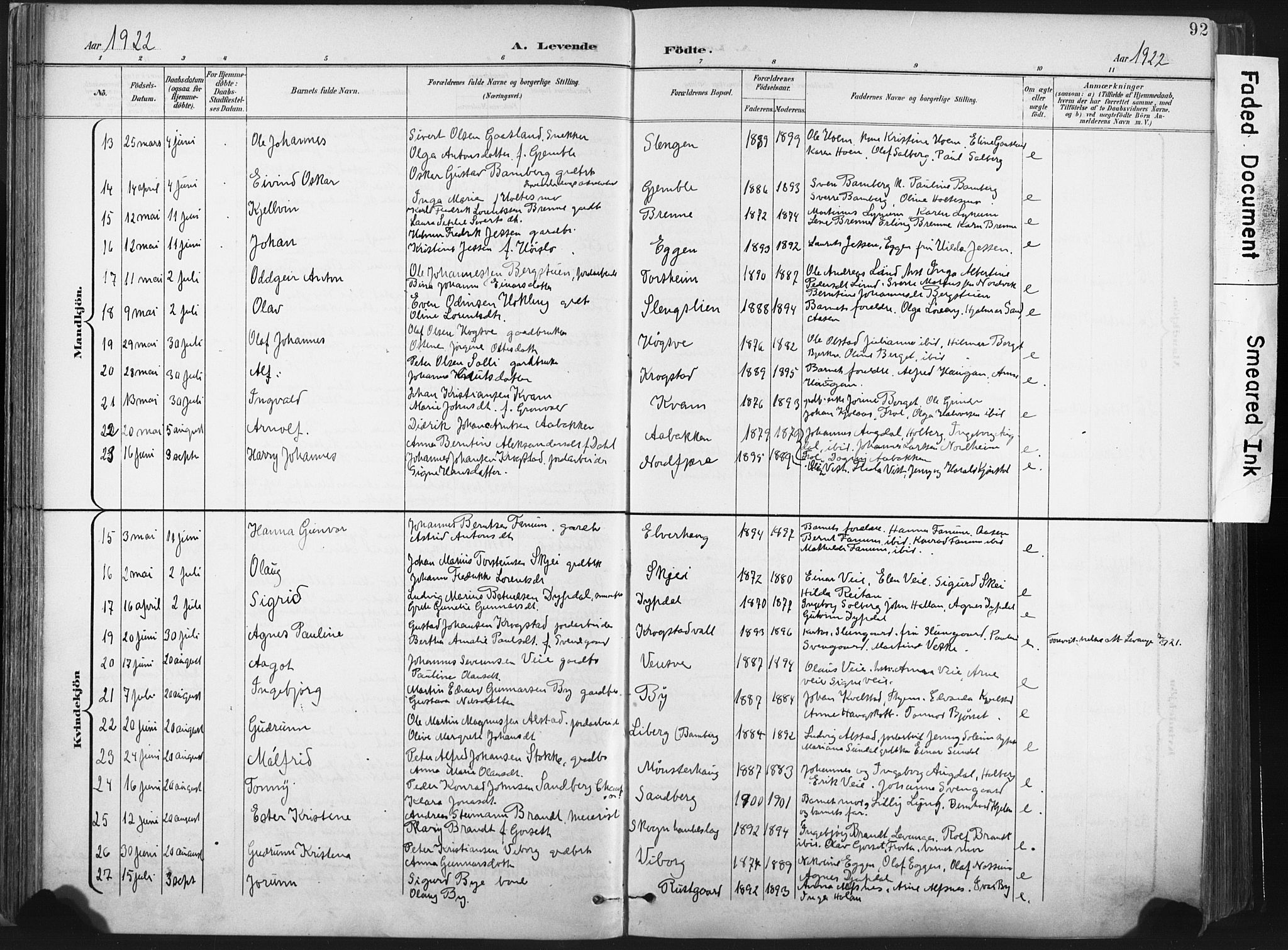 Ministerialprotokoller, klokkerbøker og fødselsregistre - Nord-Trøndelag, AV/SAT-A-1458/717/L0162: Parish register (official) no. 717A12, 1898-1923, p. 92