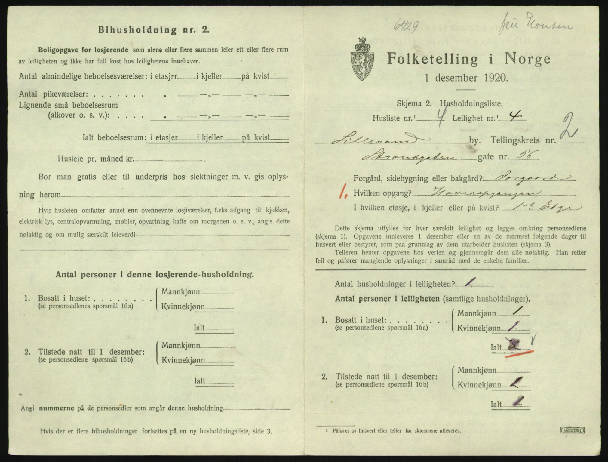 SAK, 1920 census for Lillesand, 1920, p. 791