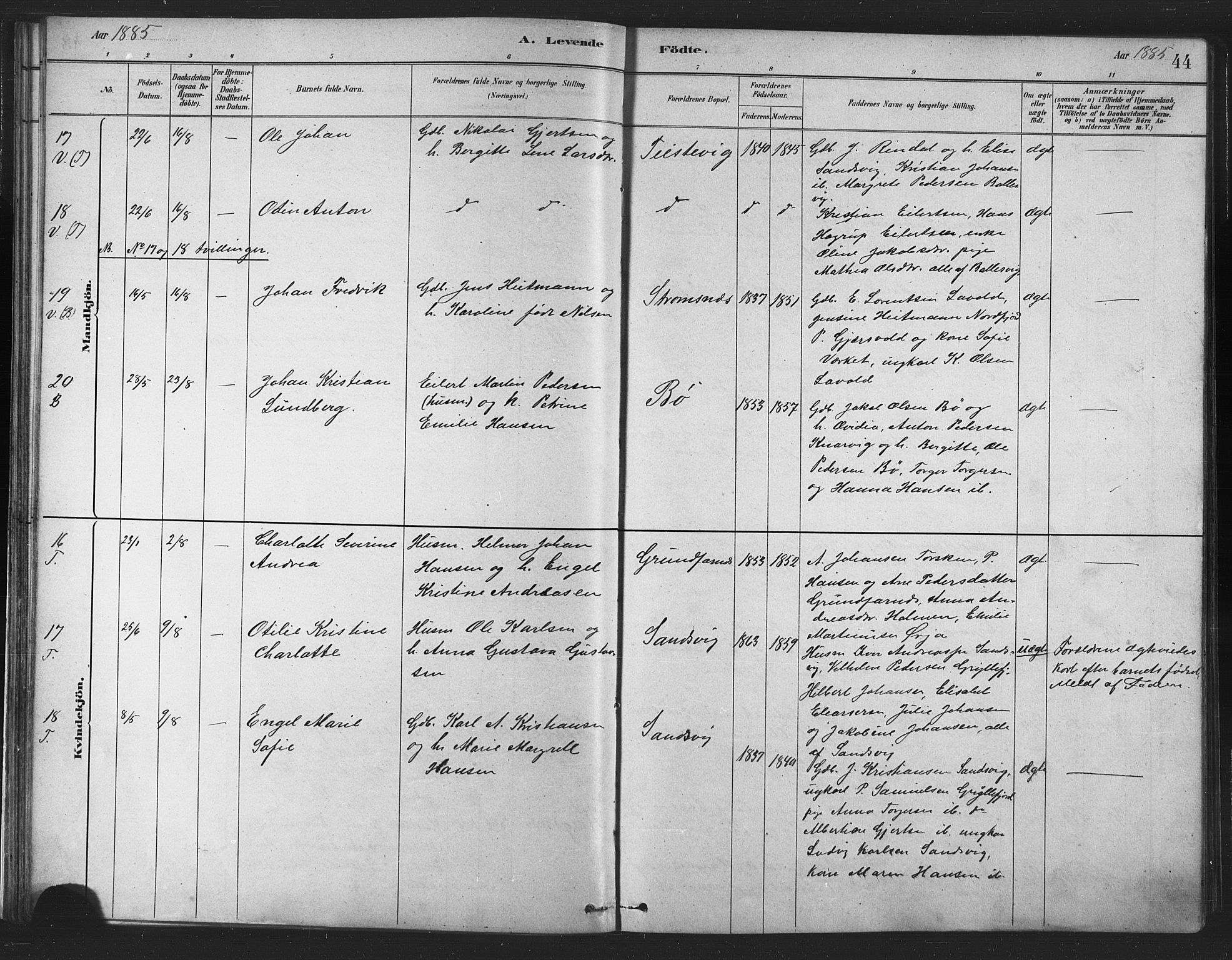 Berg sokneprestkontor, SATØ/S-1318/G/Ga/Gaa/L0004kirke: Parish register (official) no. 4, 1880-1894, p. 44