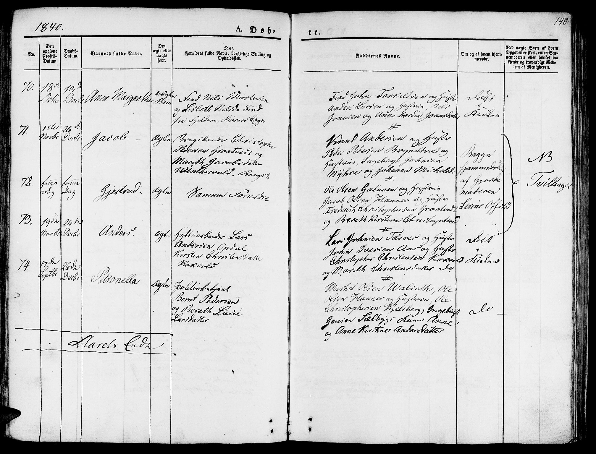 Ministerialprotokoller, klokkerbøker og fødselsregistre - Sør-Trøndelag, SAT/A-1456/681/L0930: Parish register (official) no. 681A08, 1829-1844, p. 140