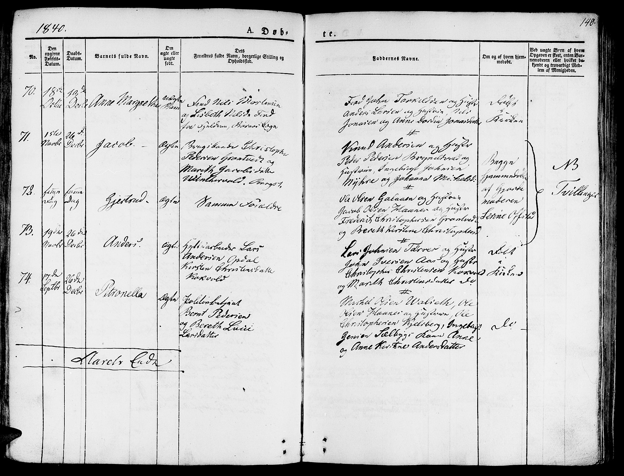 Ministerialprotokoller, klokkerbøker og fødselsregistre - Sør-Trøndelag, AV/SAT-A-1456/681/L0930: Parish register (official) no. 681A08, 1829-1844, p. 140