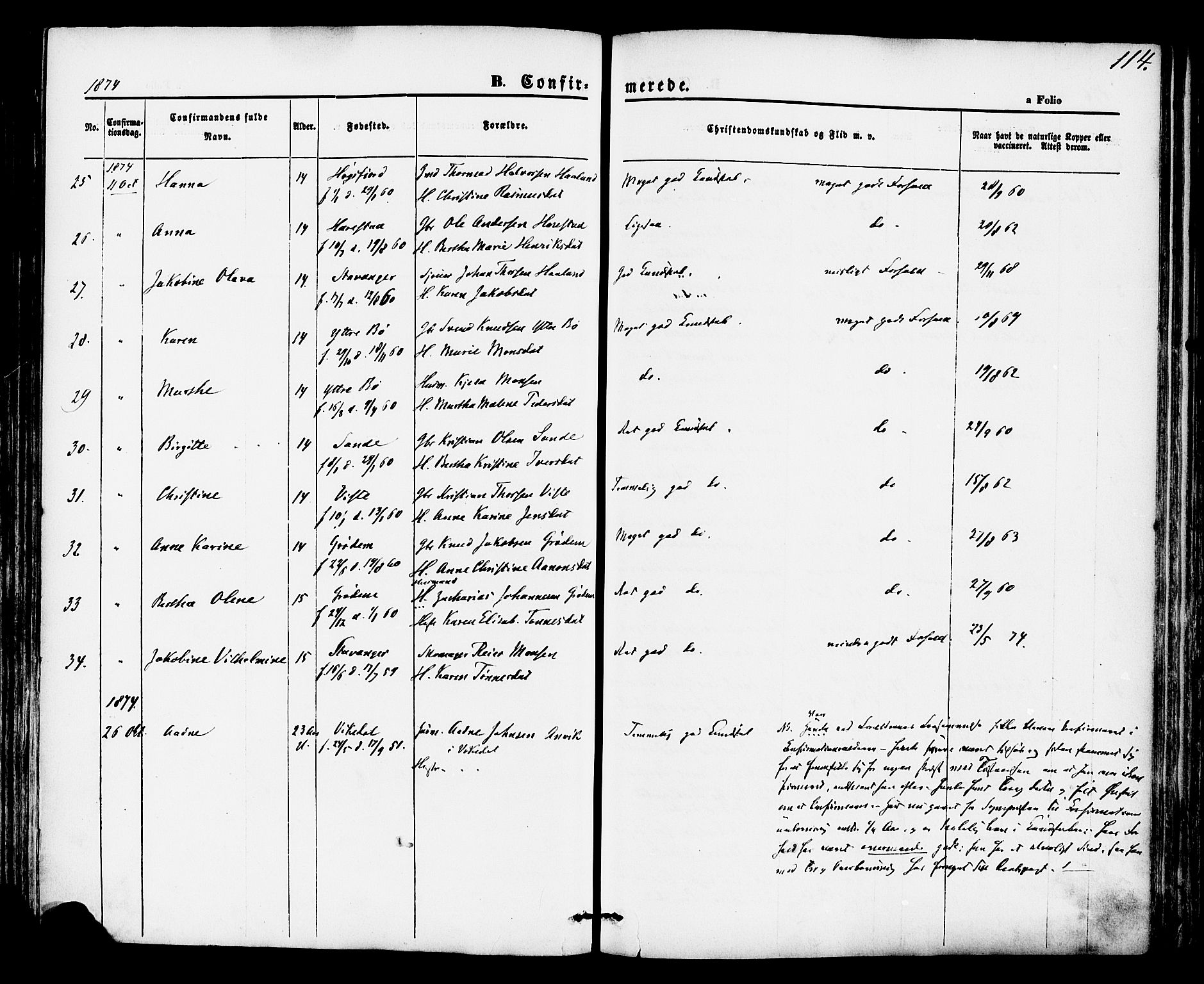 Hetland sokneprestkontor, SAST/A-101826/30/30BA/L0004: Parish register (official) no. A 4, 1862-1881, p. 114