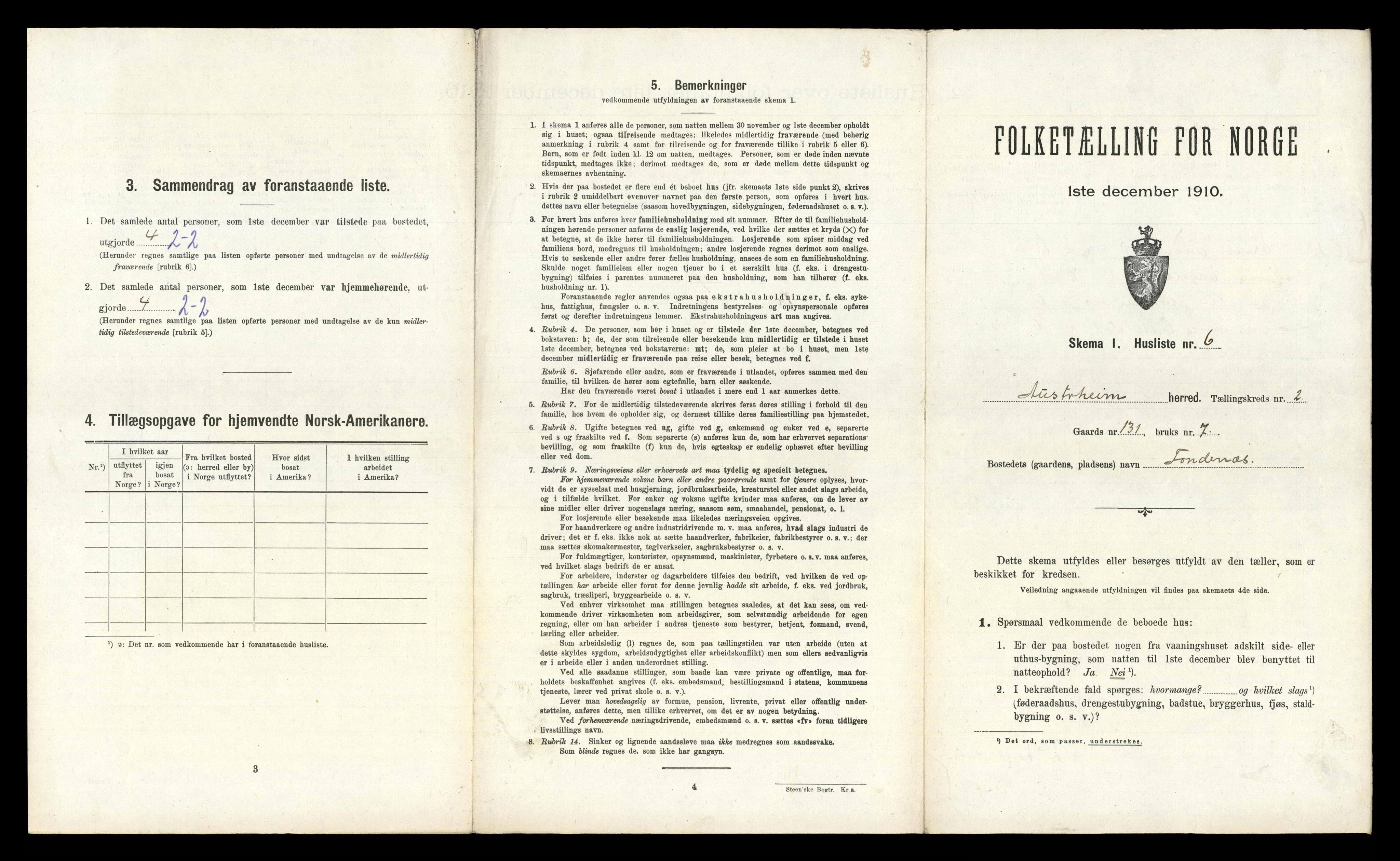 RA, 1910 census for Austrheim, 1910, p. 104