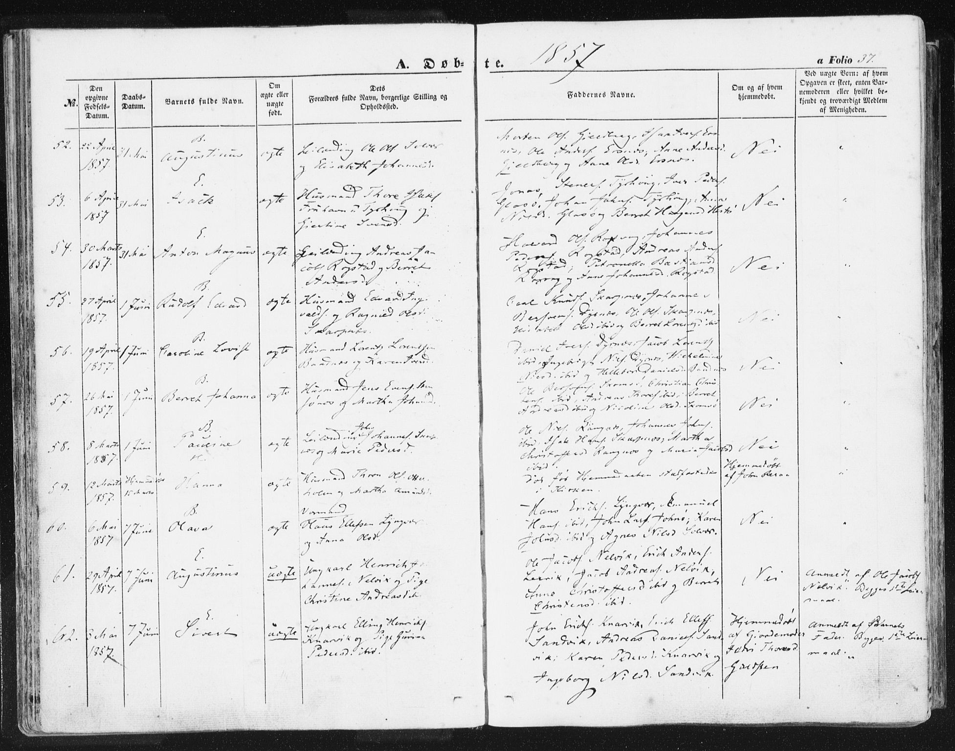 Ministerialprotokoller, klokkerbøker og fødselsregistre - Møre og Romsdal, AV/SAT-A-1454/581/L0937: Parish register (official) no. 581A05, 1853-1872, p. 37