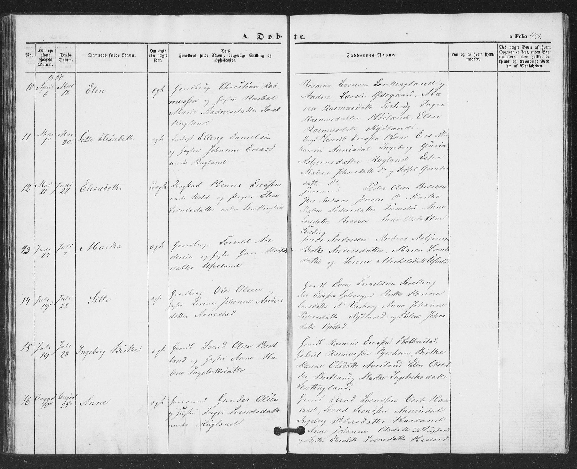 Hå sokneprestkontor, AV/SAST-A-101801/001/30BA/L0007: Parish register (official) no. A 6, 1842-1855, p. 43