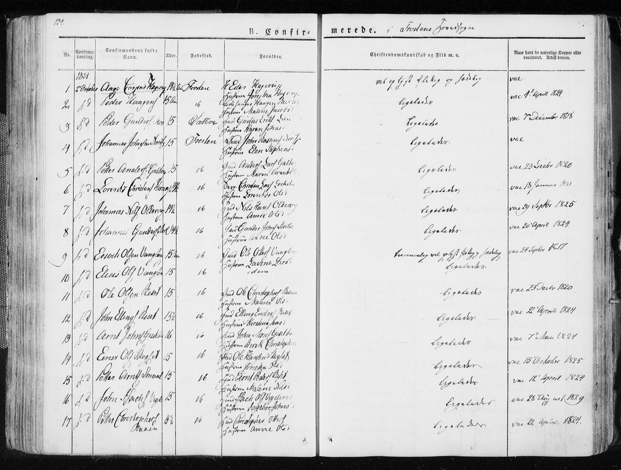 Ministerialprotokoller, klokkerbøker og fødselsregistre - Nord-Trøndelag, SAT/A-1458/713/L0114: Parish register (official) no. 713A05, 1827-1839, p. 134