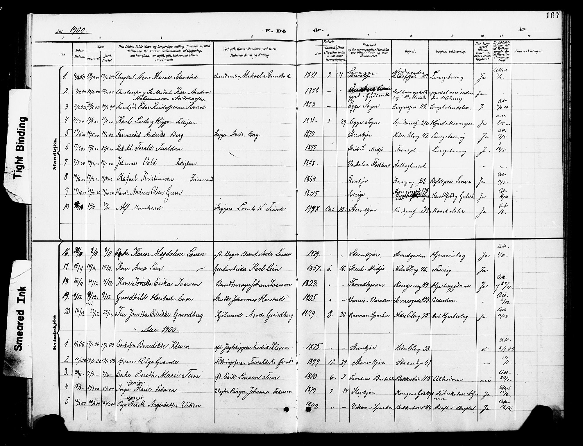 Ministerialprotokoller, klokkerbøker og fødselsregistre - Nord-Trøndelag, AV/SAT-A-1458/739/L0375: Parish register (copy) no. 739C03, 1898-1908, p. 167