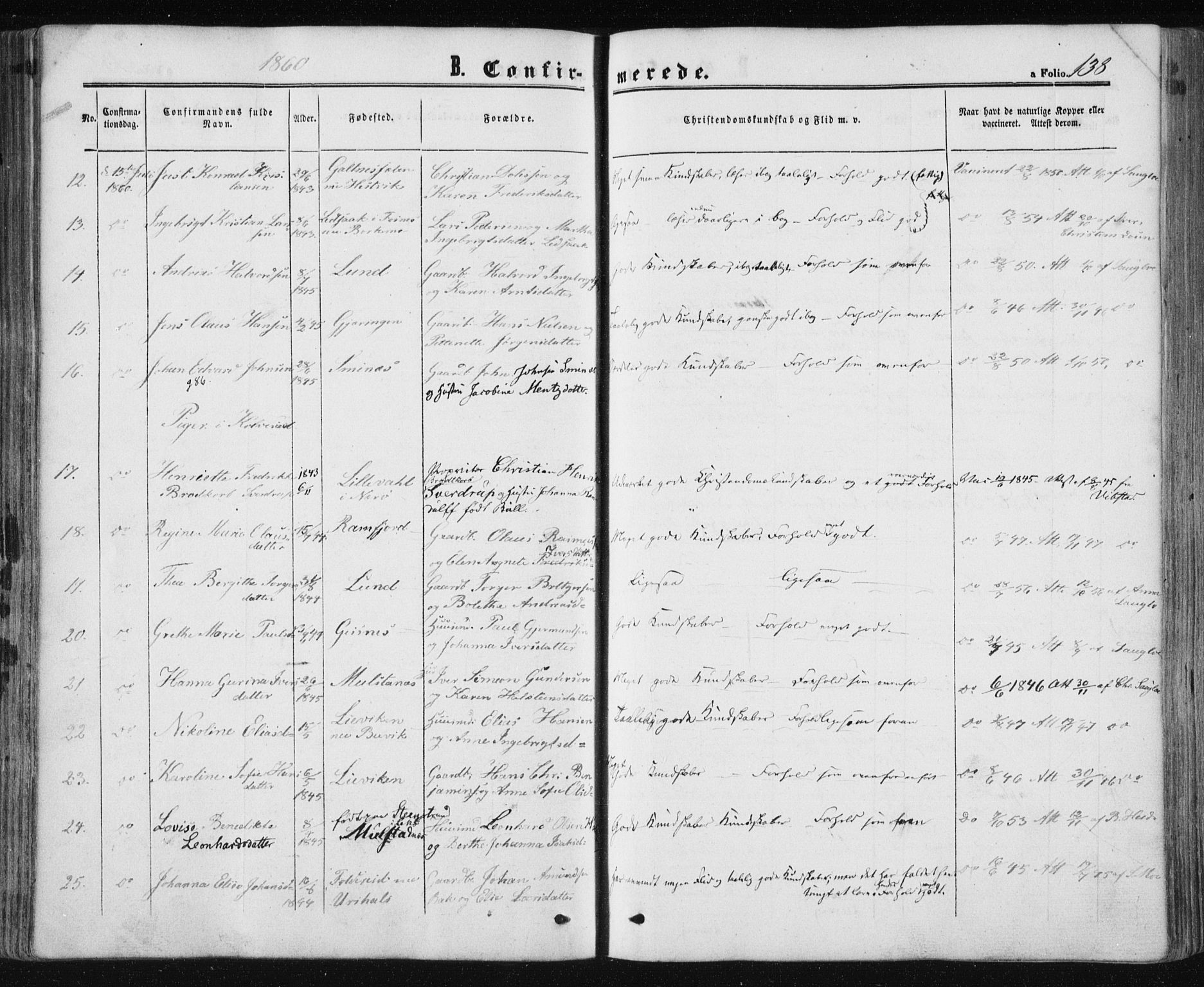 Ministerialprotokoller, klokkerbøker og fødselsregistre - Nord-Trøndelag, SAT/A-1458/780/L0641: Parish register (official) no. 780A06, 1857-1874, p. 138