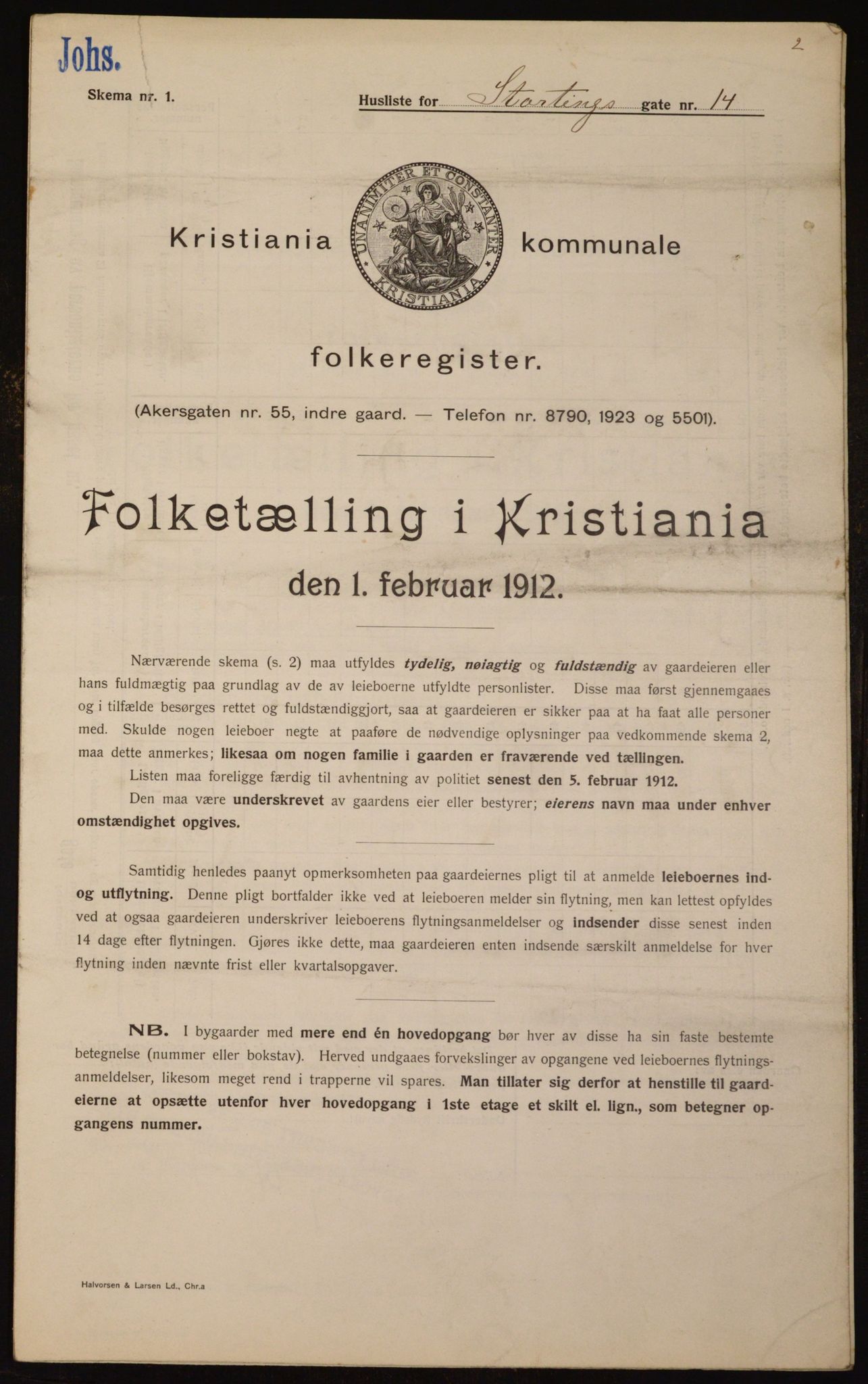 OBA, Municipal Census 1912 for Kristiania, 1912, p. 103607