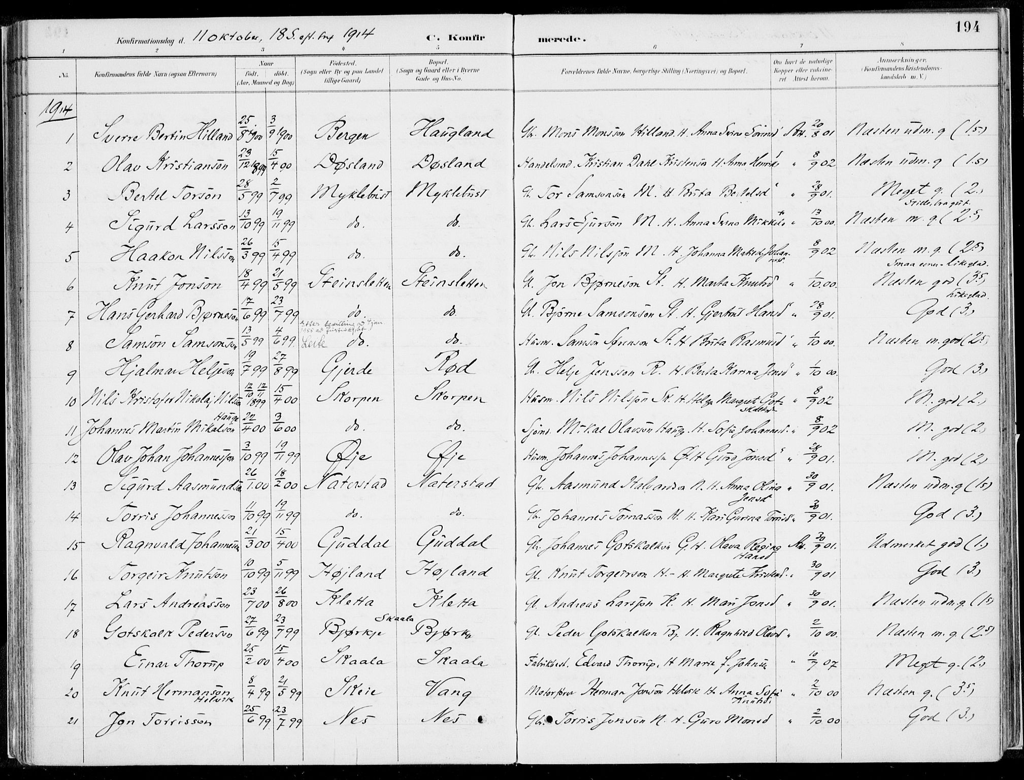 Kvinnherad sokneprestembete, SAB/A-76401/H/Haa: Parish register (official) no. B  1, 1887-1921, p. 194