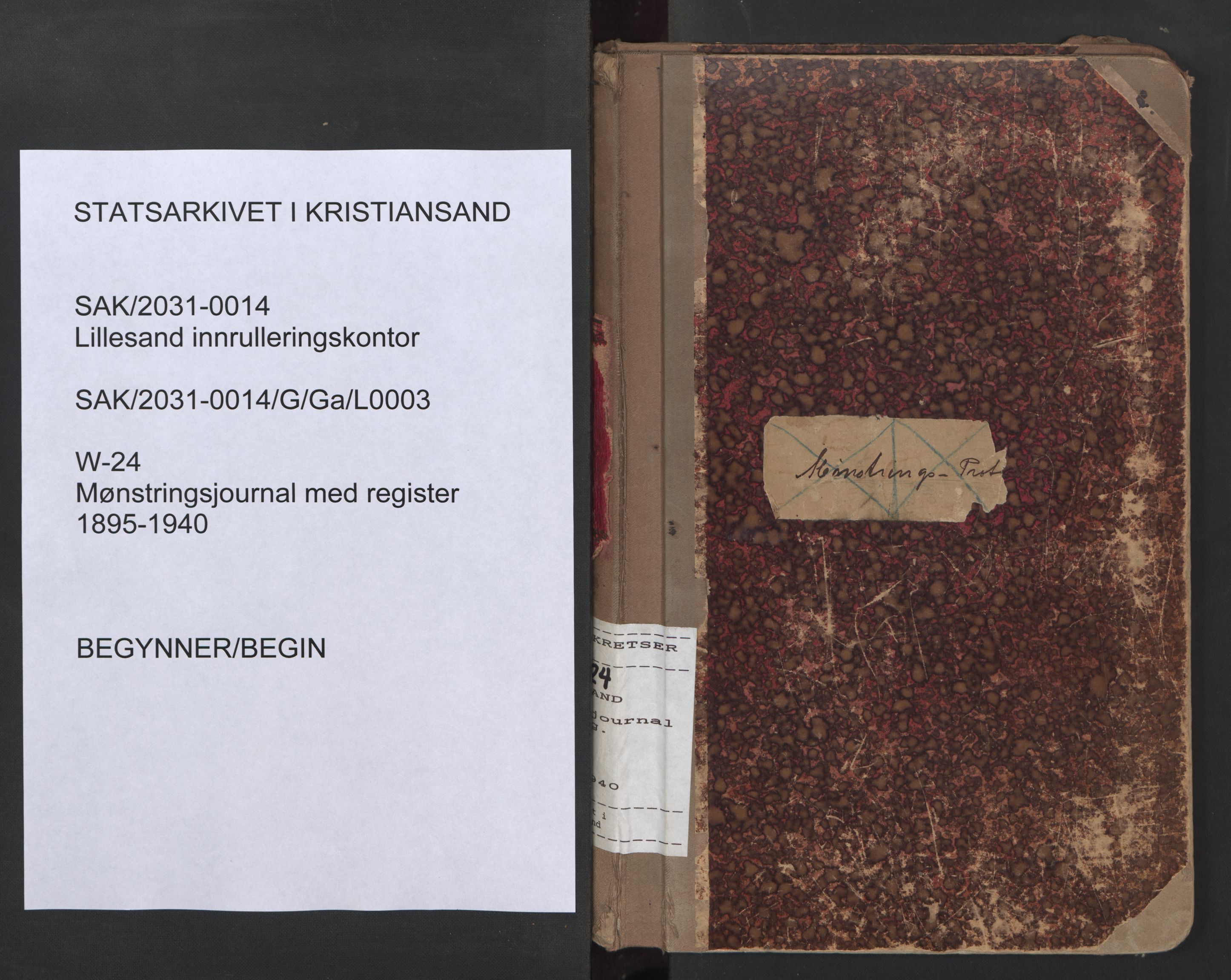 Lillesand mønstringskrets, AV/SAK-2031-0014/G/Ga/L0003: Mønstringsjournal med register, W-24, 1895-1940, p. 1