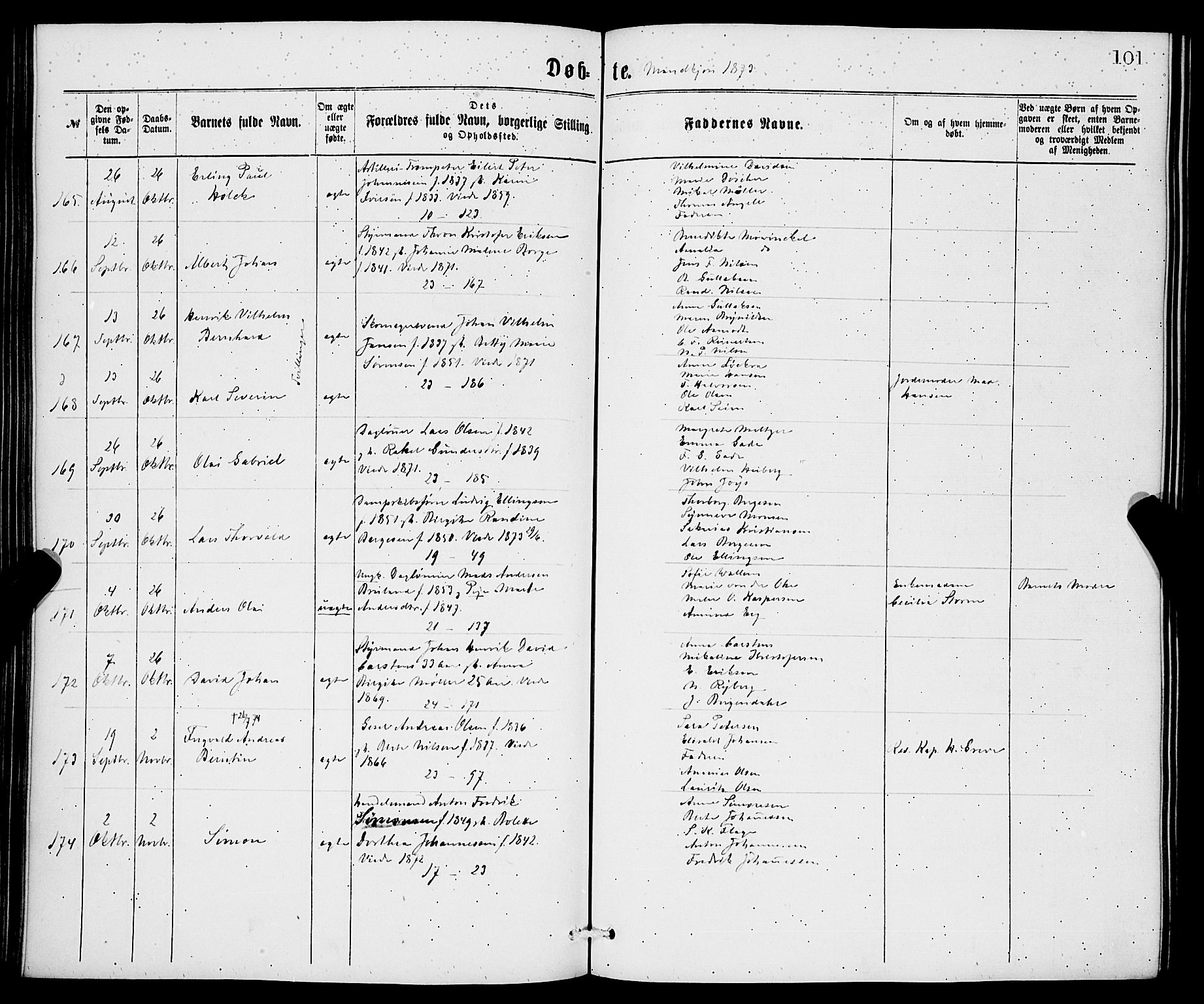 Korskirken sokneprestembete, AV/SAB-A-76101/H/Hab: Parish register (copy) no. B 6, 1869-1874, p. 101