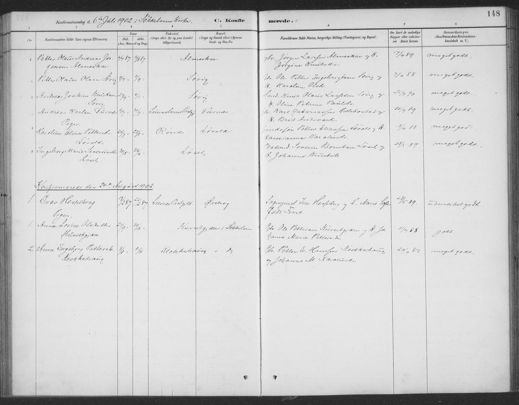 Ministerialprotokoller, klokkerbøker og fødselsregistre - Møre og Romsdal, AV/SAT-A-1454/522/L0316: Parish register (official) no. 522A11, 1890-1911, p. 148