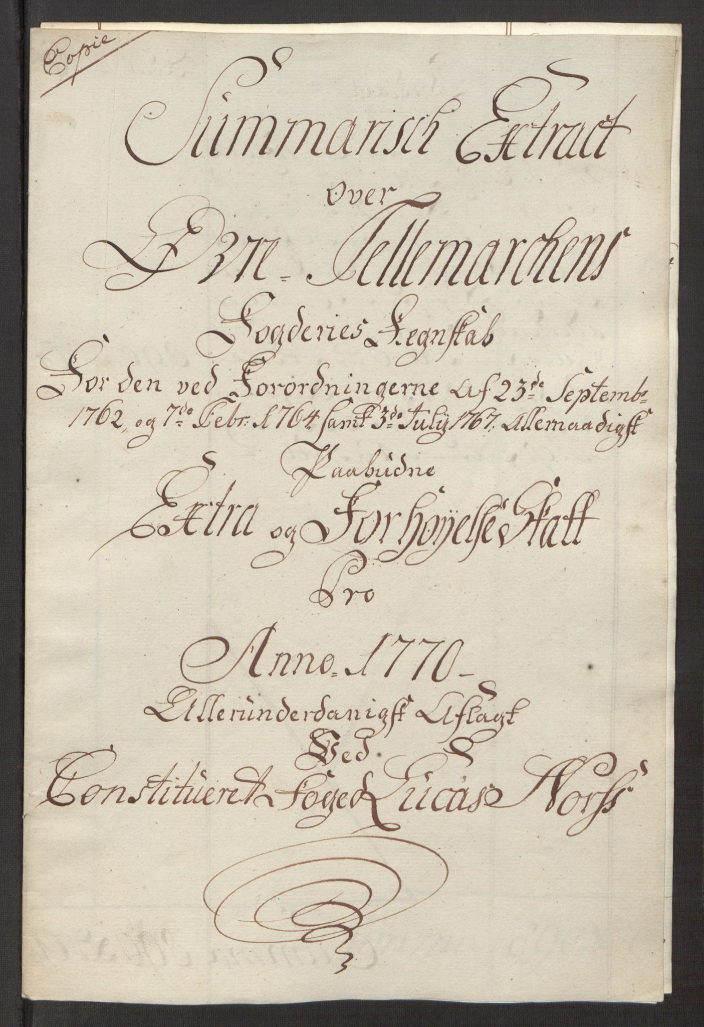 Rentekammeret inntil 1814, Reviderte regnskaper, Fogderegnskap, AV/RA-EA-4092/R38/L2293: Ekstraskatten Øvre Telemark, 1762-1770, p. 420