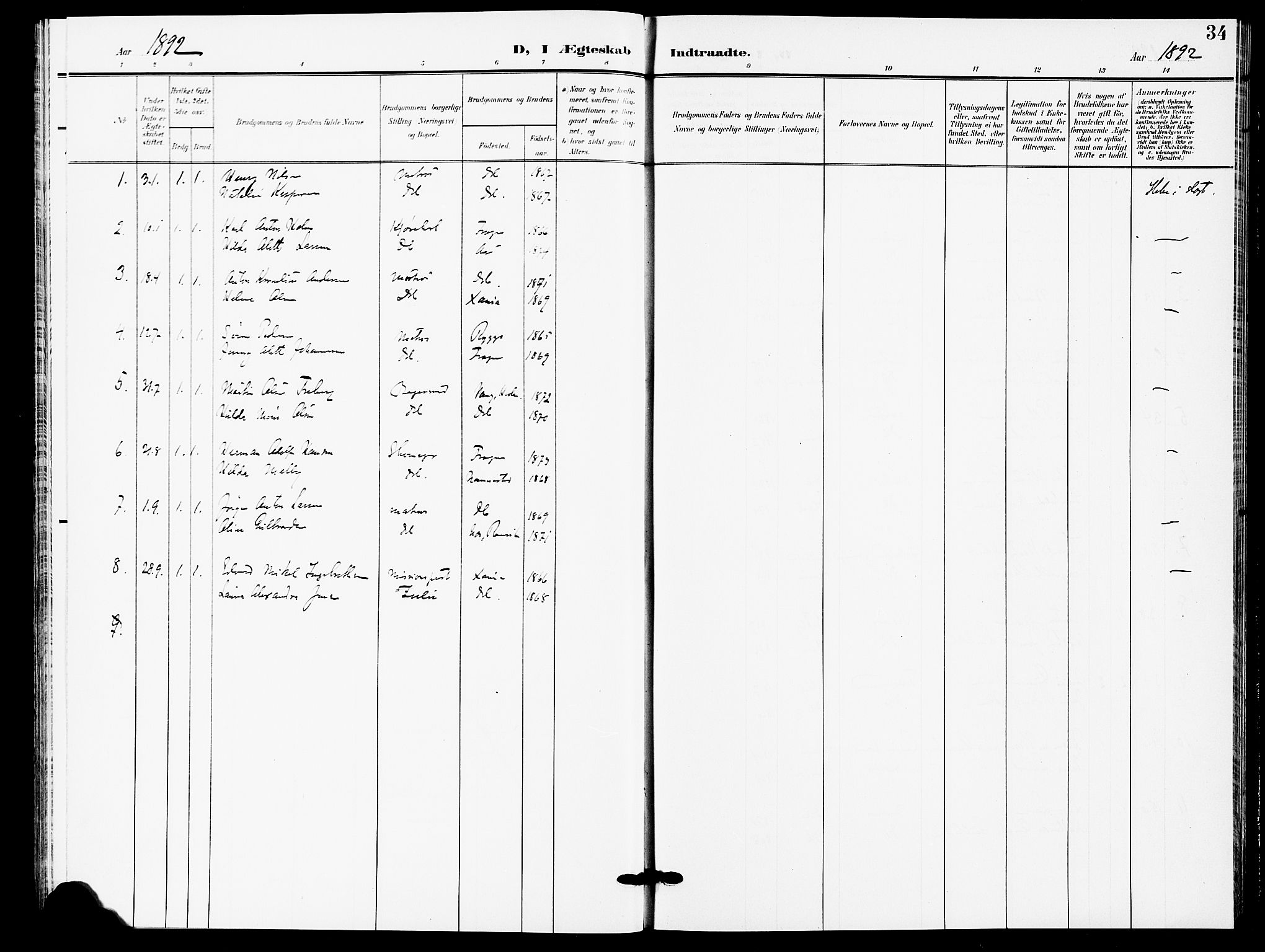 Drøbak prestekontor Kirkebøker, SAO/A-10142a/F/Fb/L0002: Parish register (official) no. II 2, 1891-1896, p. 34