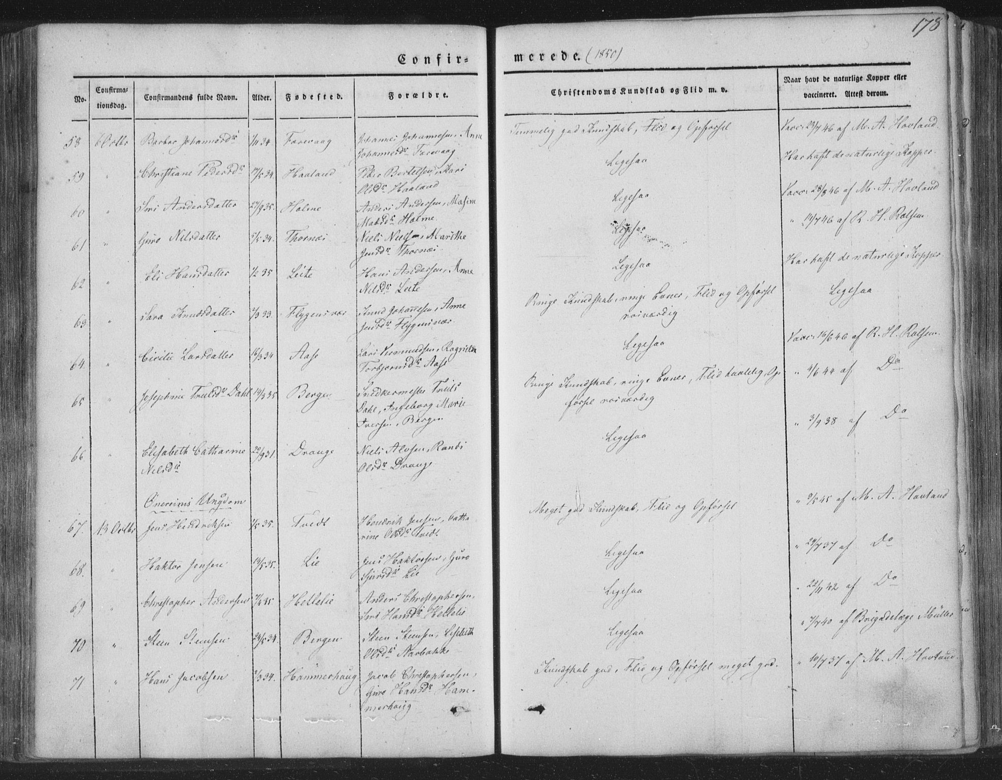 Tysnes sokneprestembete, AV/SAB-A-78601/H/Haa: Parish register (official) no. A 10, 1848-1859, p. 178