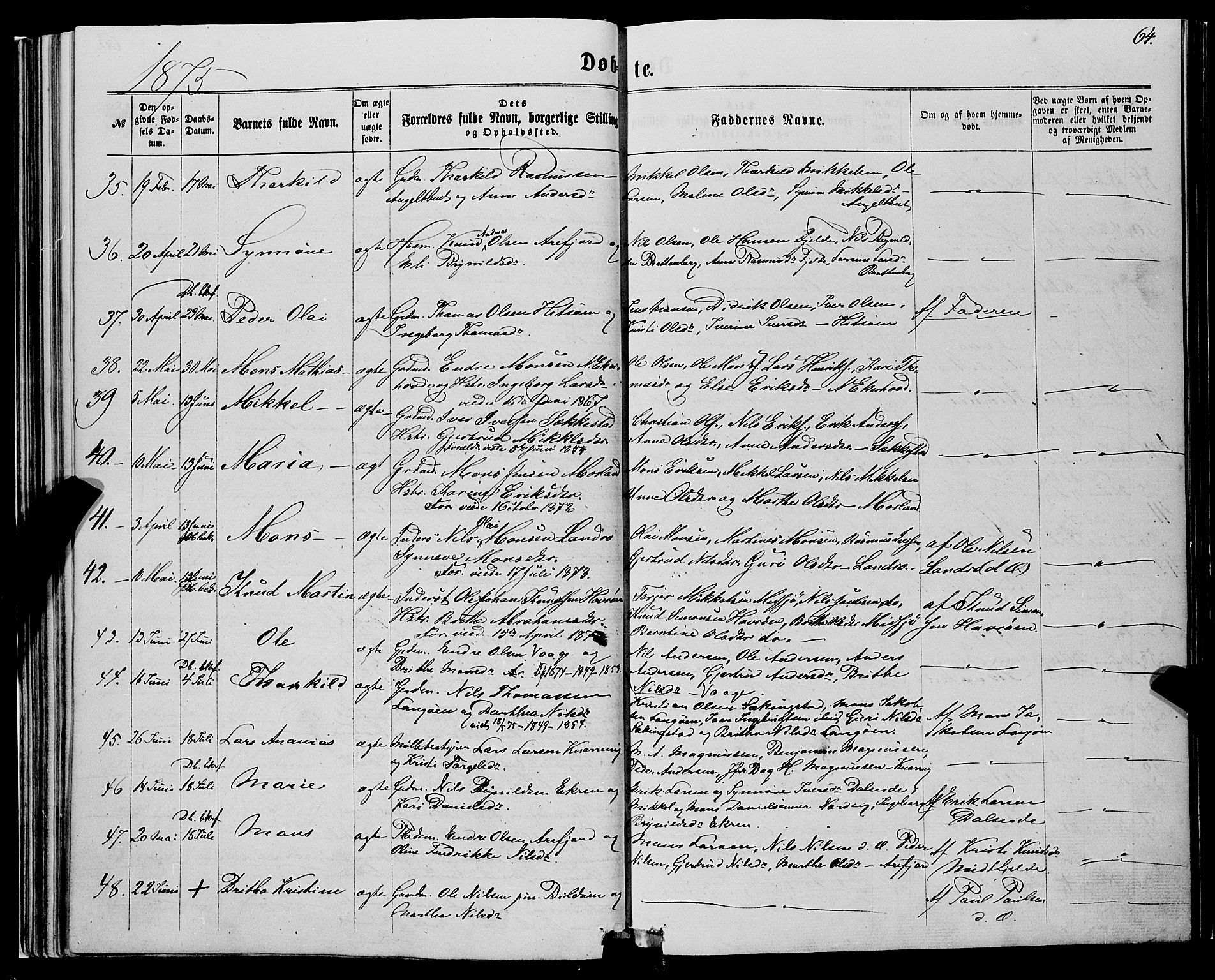 Fjell sokneprestembete, SAB/A-75301/H/Haa: Parish register (official) no. A 3, 1864-1877, p. 64