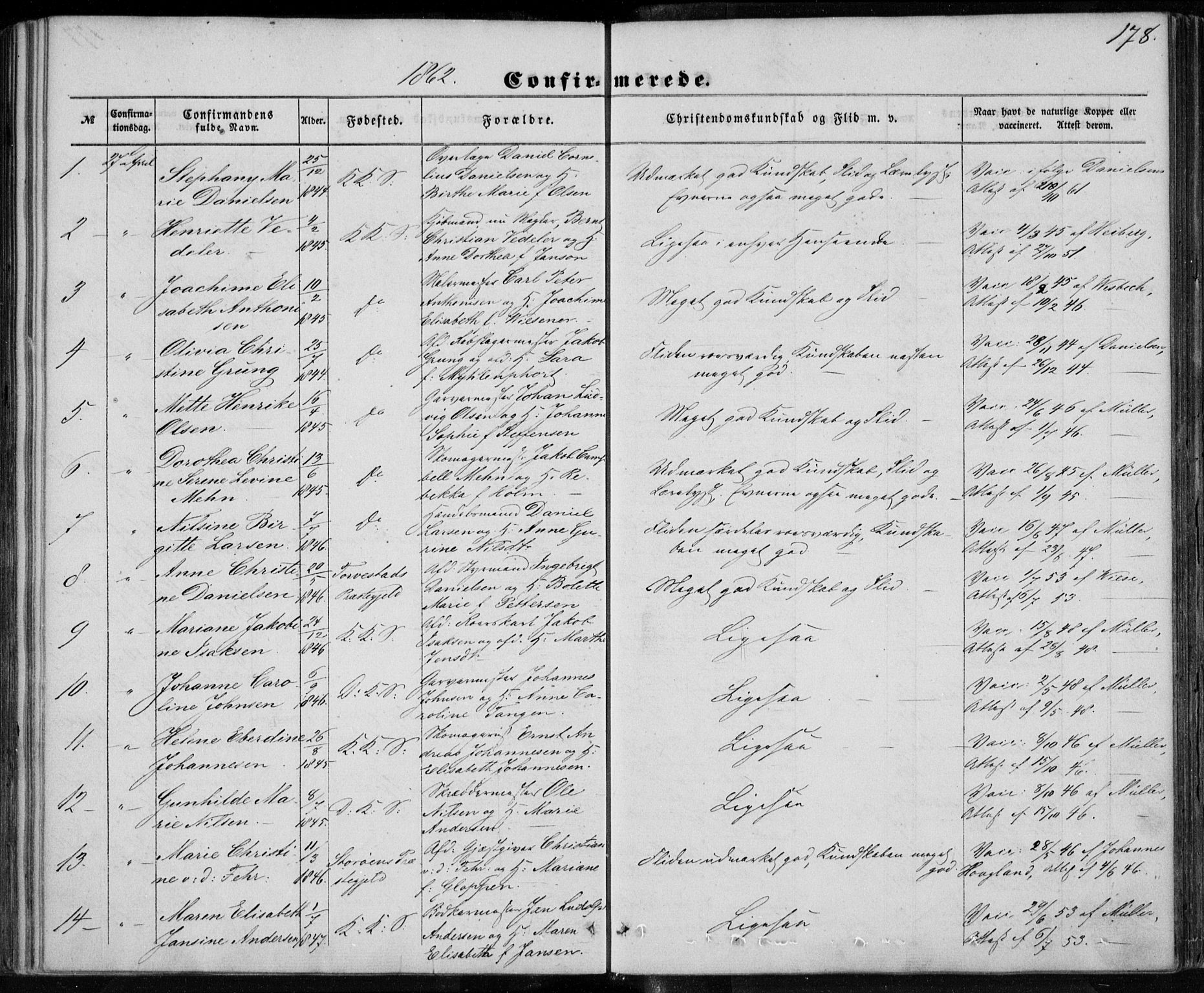 Korskirken sokneprestembete, SAB/A-76101/H/Haa/L0027: Parish register (official) no. C 3, 1854-1868, p. 178