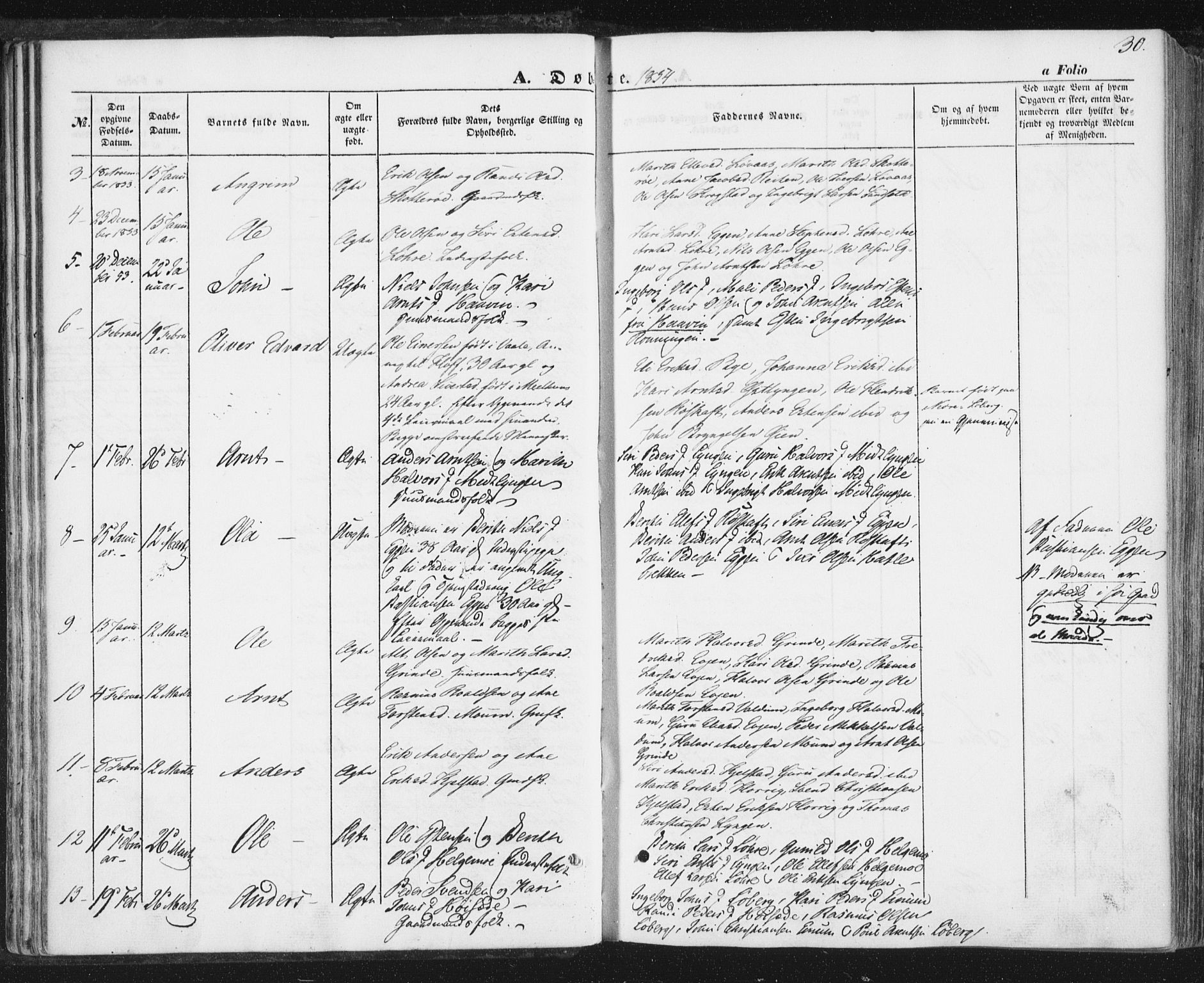 Ministerialprotokoller, klokkerbøker og fødselsregistre - Sør-Trøndelag, SAT/A-1456/692/L1103: Parish register (official) no. 692A03, 1849-1870, p. 30