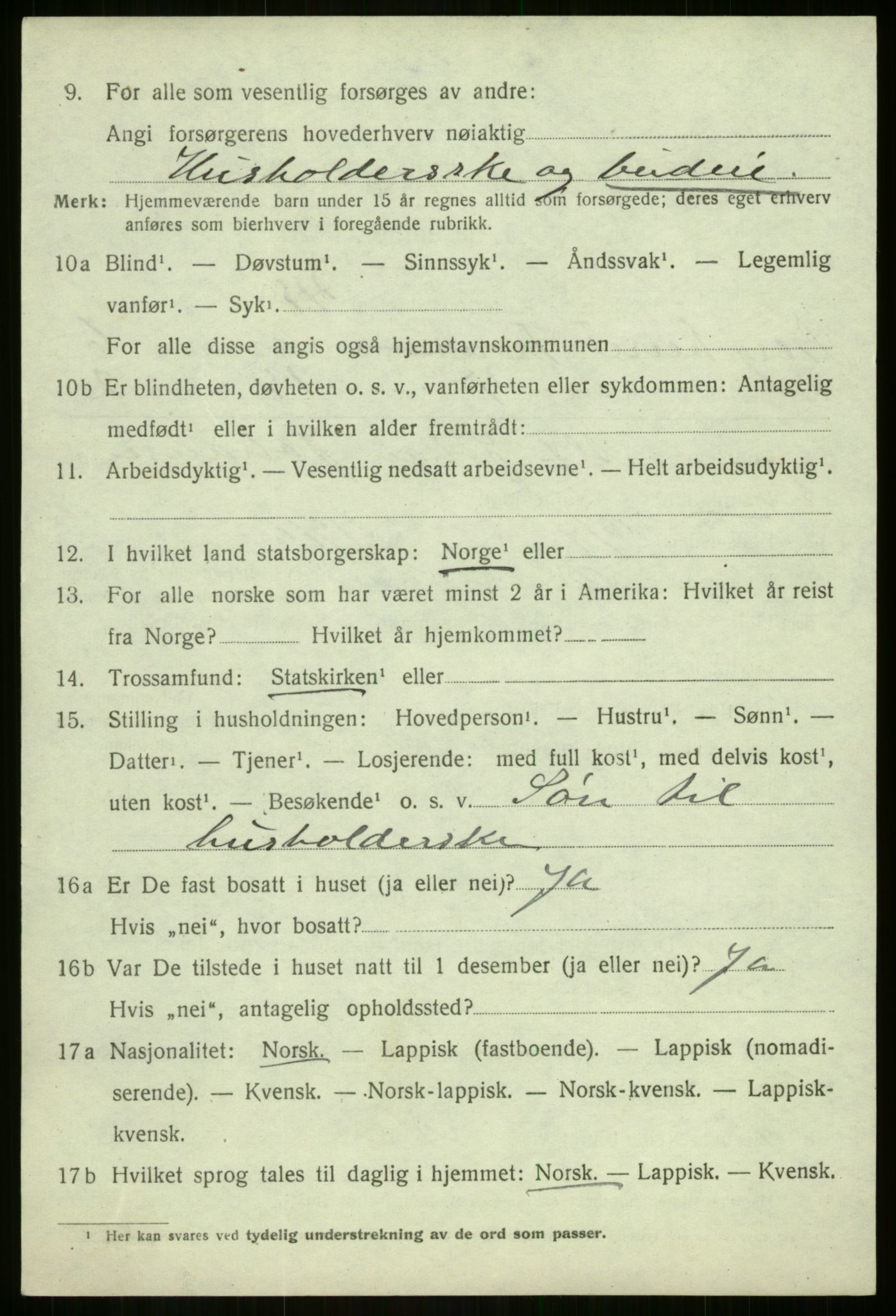 SATØ, 1920 census for Berg, 1920, p. 2142