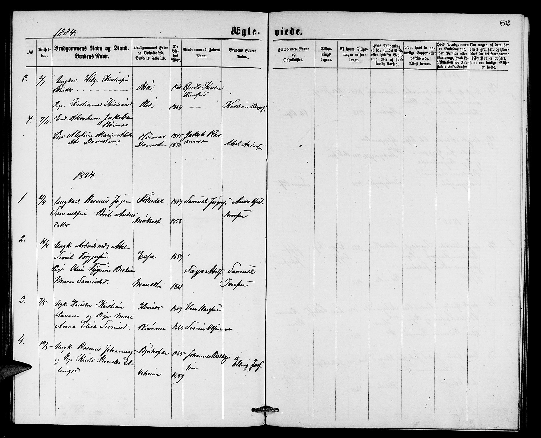 Eid sokneprestembete, SAB/A-82301/H/Hab/Habc/L0001: Parish register (copy) no. C 1, 1877-1886, p. 62