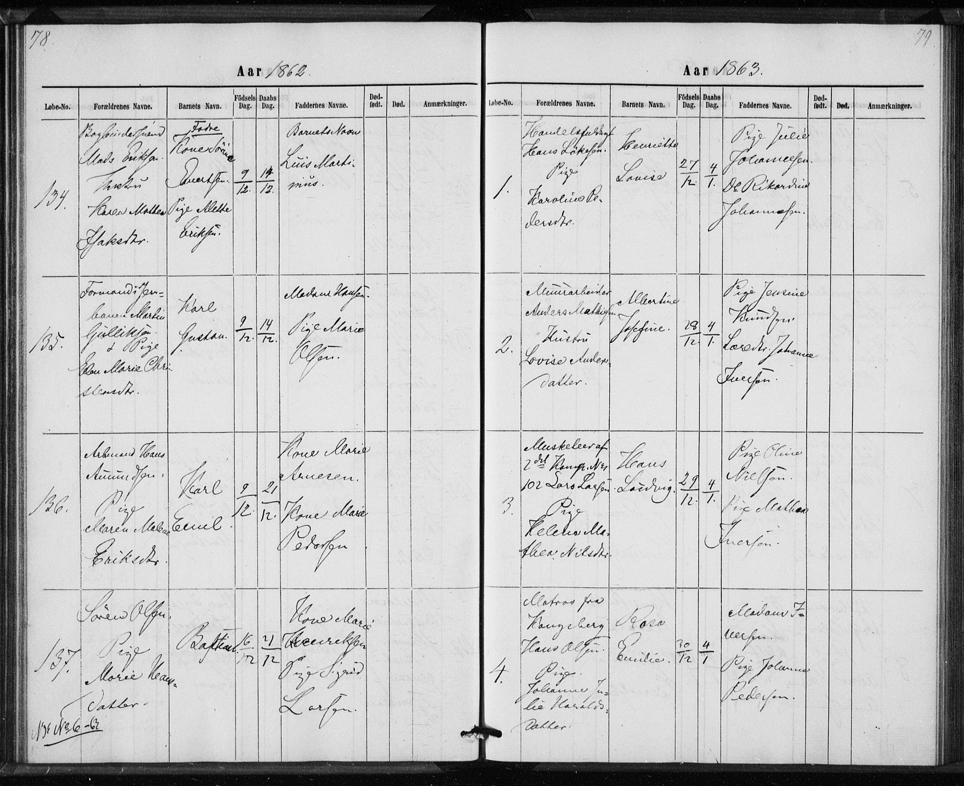 Rikshospitalet prestekontor Kirkebøker, AV/SAO-A-10309b/K/L0002/0002: Baptism register no. 2.2, 1860-1868, p. 78-79