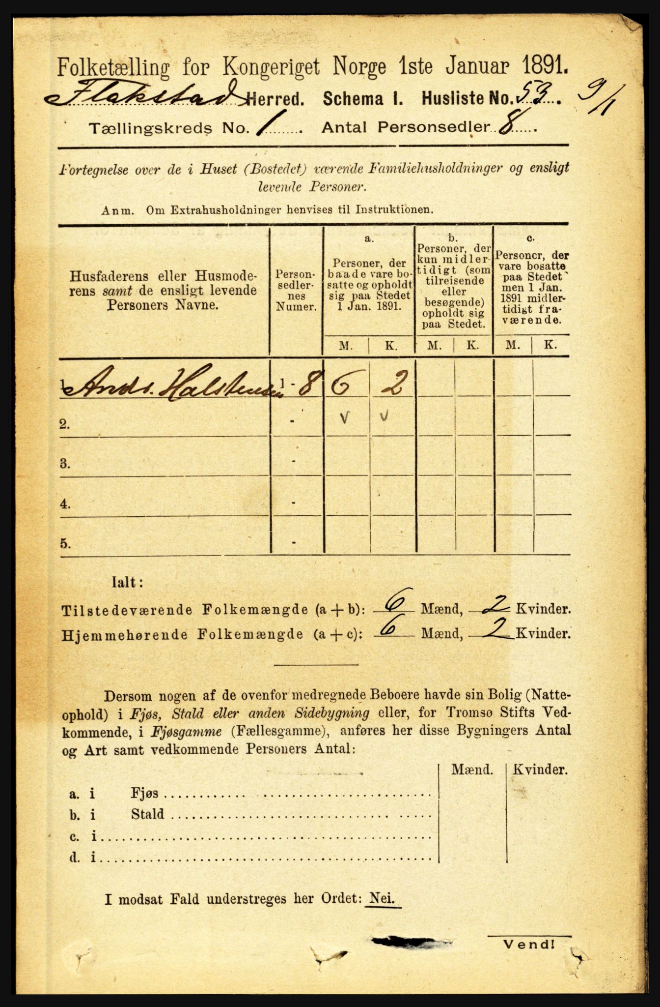 RA, 1891 census for 1859 Flakstad, 1891, p. 70