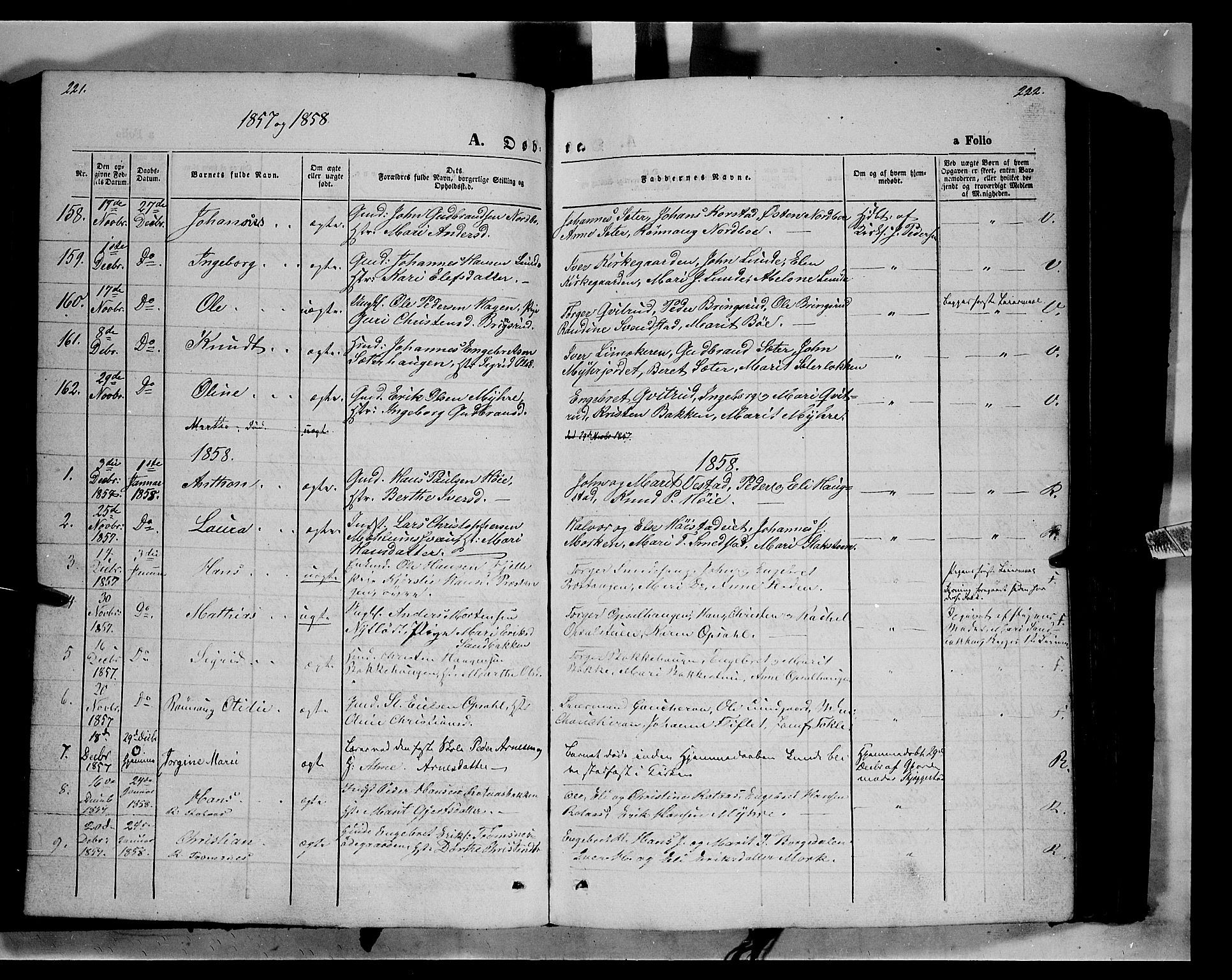 Ringebu prestekontor, SAH/PREST-082/H/Ha/Haa/L0006: Parish register (official) no. 6, 1848-1859, p. 221-222