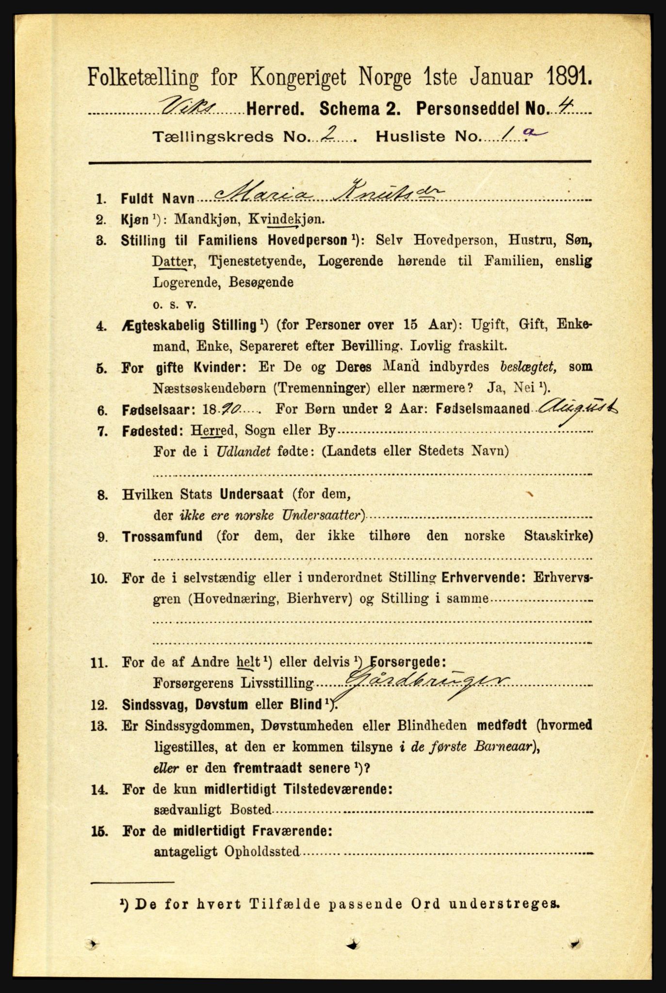 RA, 1891 census for 1417 Vik, 1891, p. 713