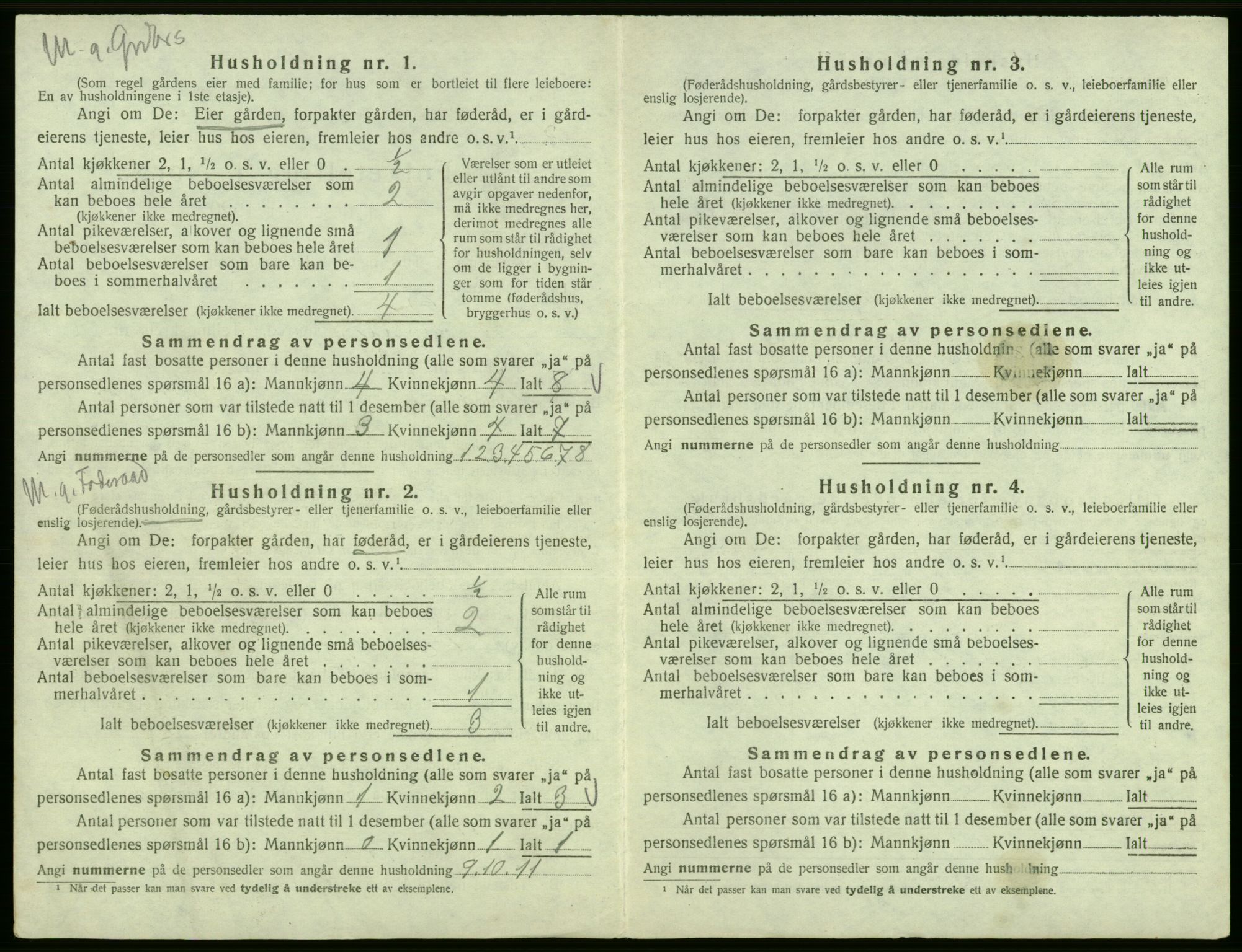 SAB, 1920 census for Odda, 1920, p. 1142