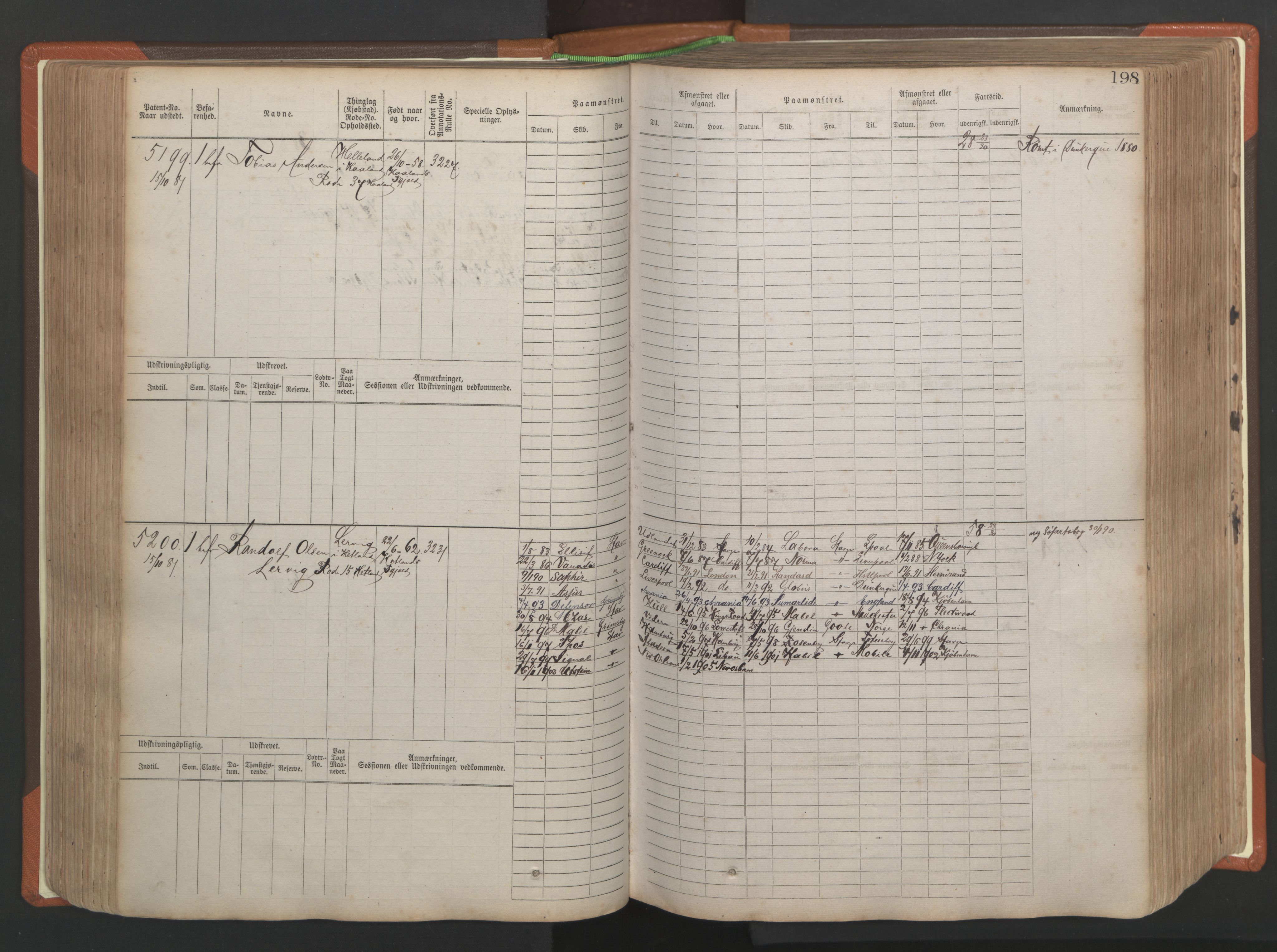 Stavanger sjømannskontor, AV/SAST-A-102006/F/Fb/Fbb/L0009: Sjøfartshovedrulle, patentnr. 4805-6006, 1879-1887, p. 204