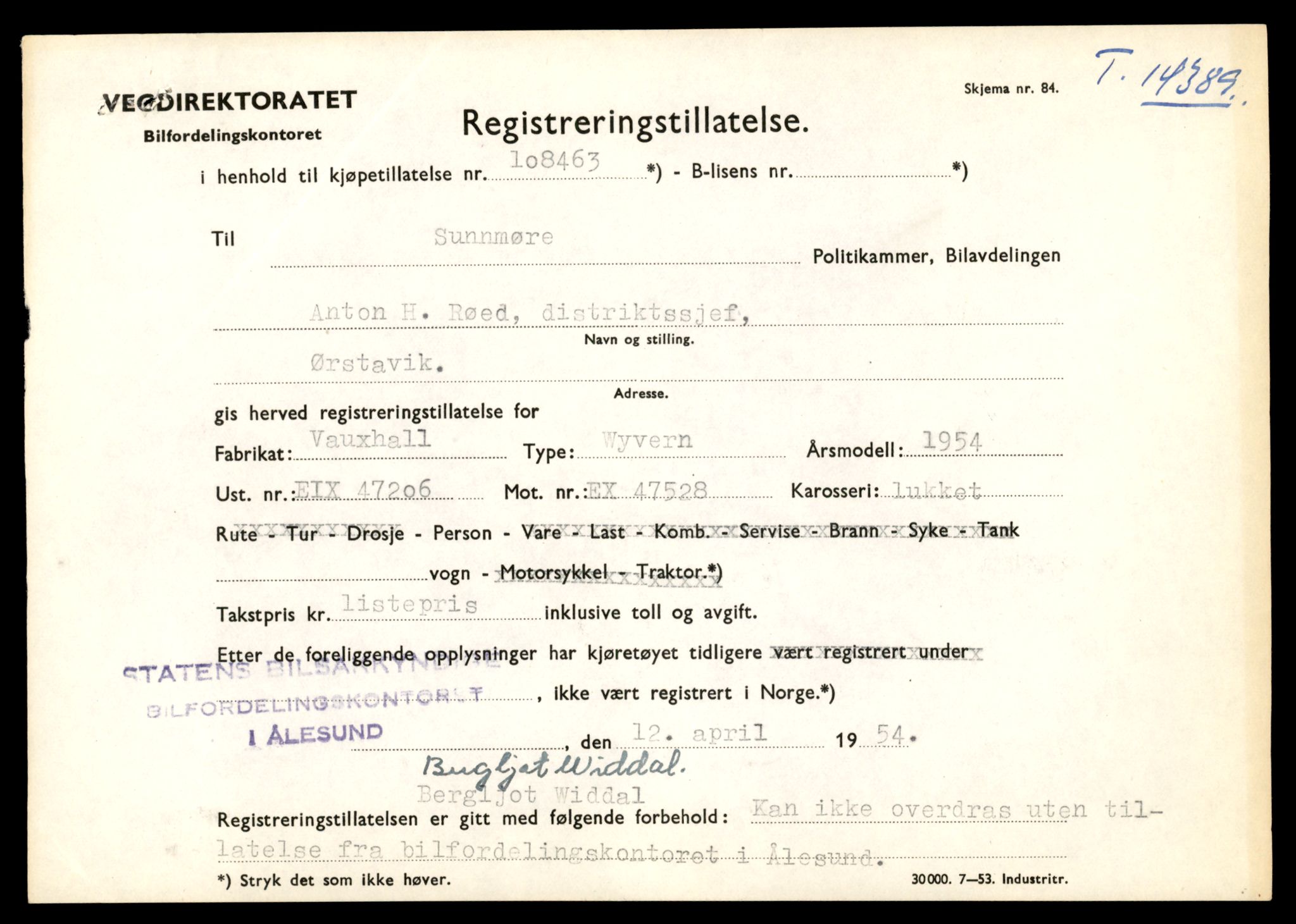 Møre og Romsdal vegkontor - Ålesund trafikkstasjon, AV/SAT-A-4099/F/Fe/L0045: Registreringskort for kjøretøy T 14320 - T 14444, 1927-1998, p. 1789