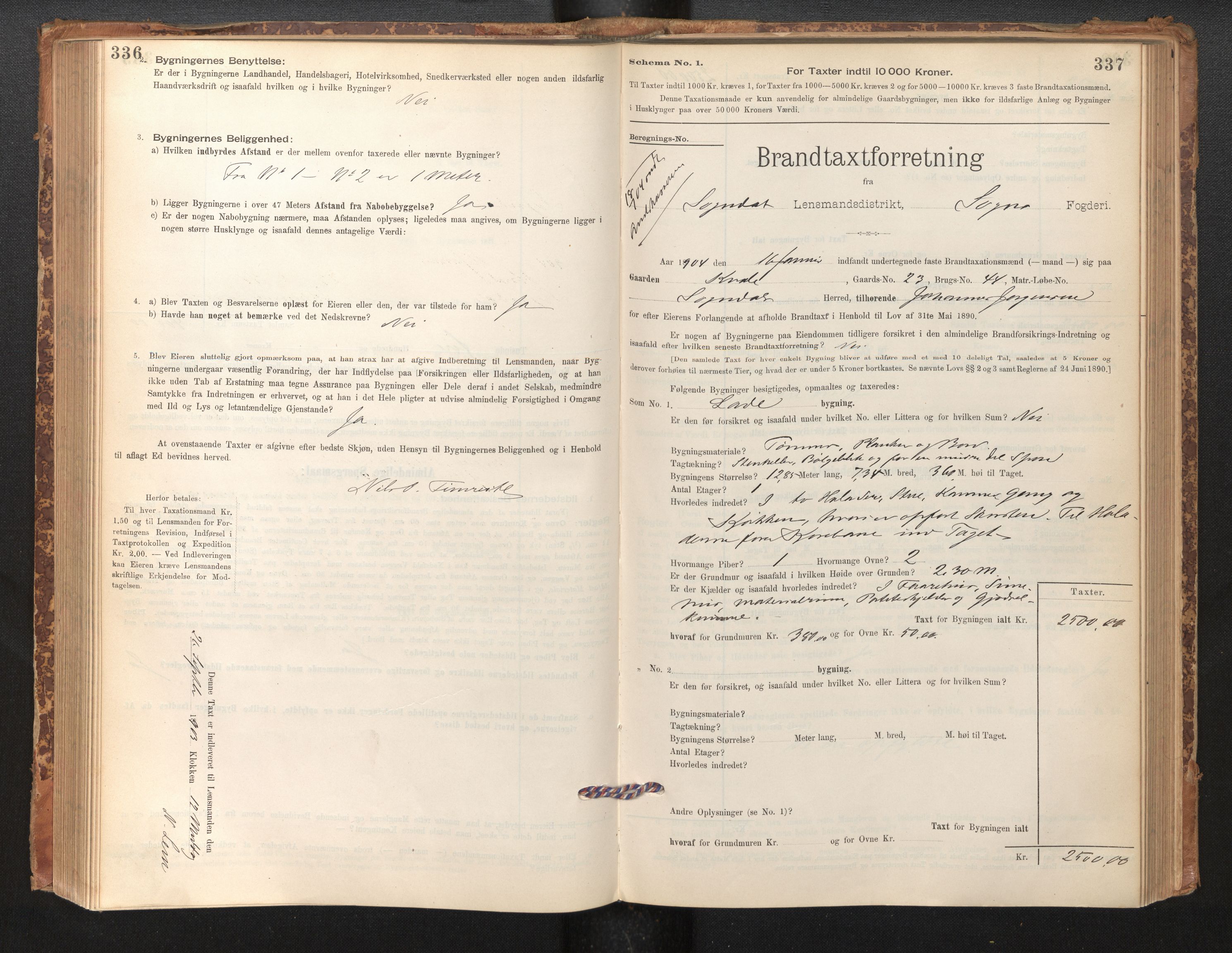 Lensmannen i Sogndal, AV/SAB-A-29901/0012/L0008: Branntakstprotokoll, skjematakst, 1895-1906, p. 336-337