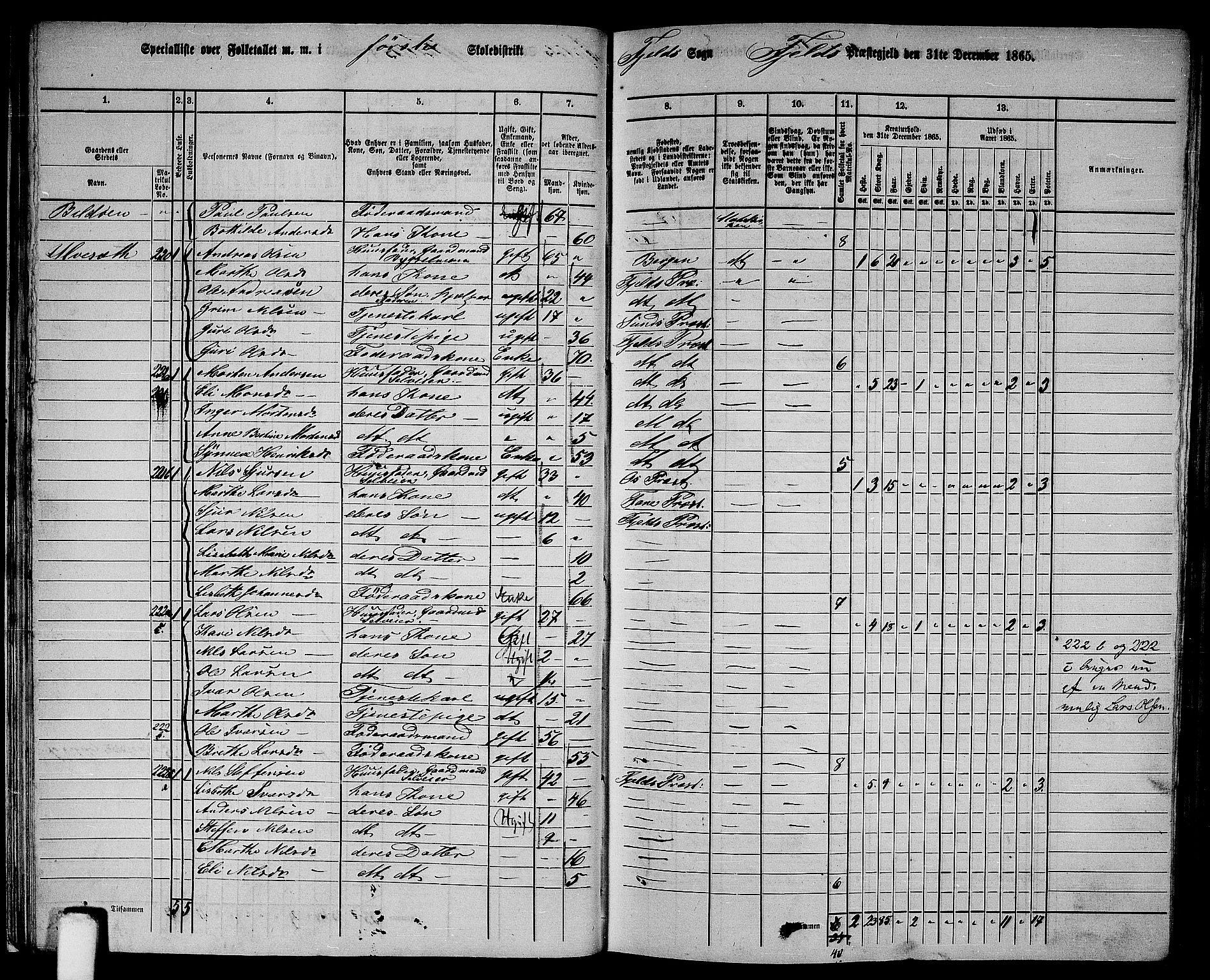 RA, 1865 census for Fjell, 1865, p. 21